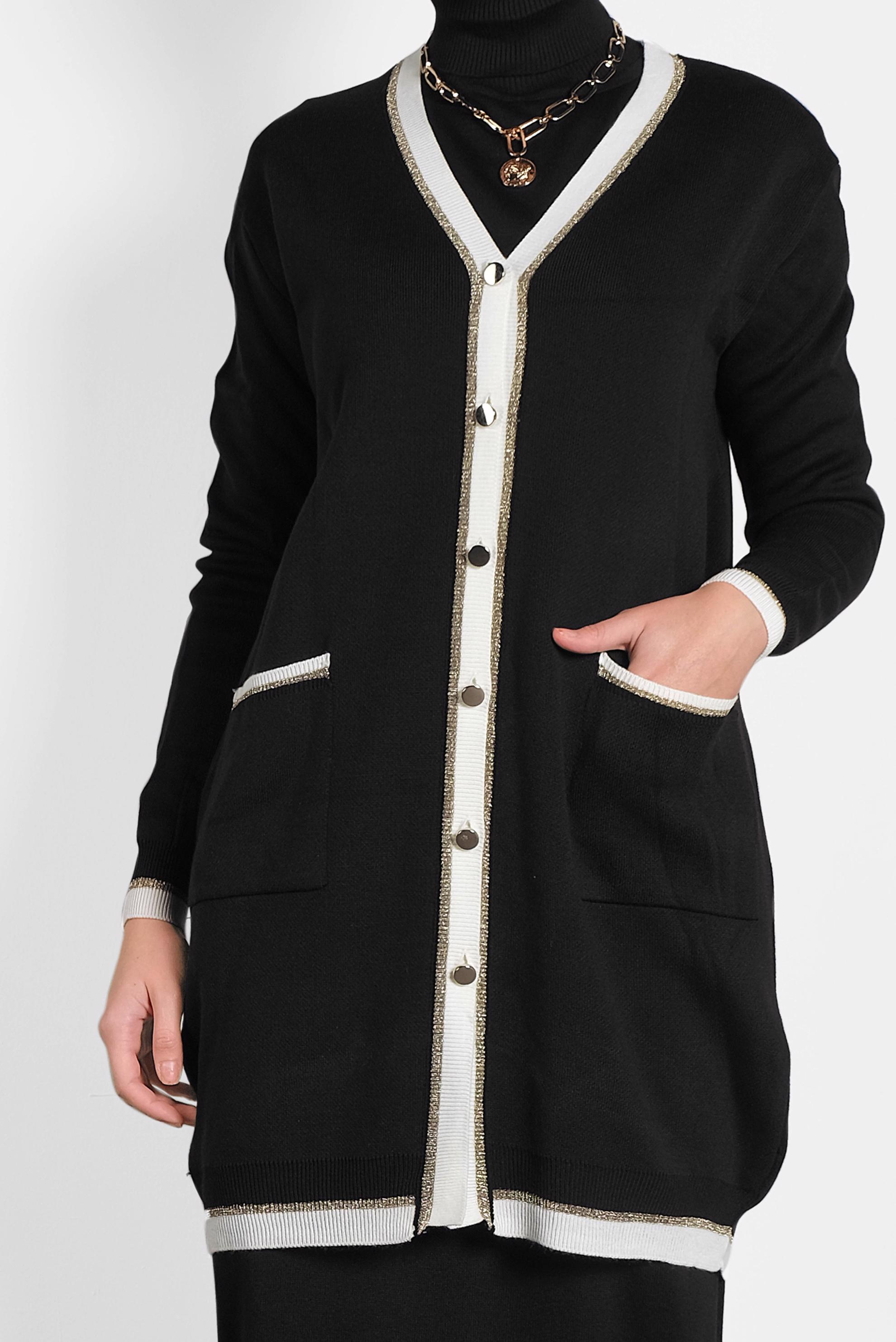 Tesettür giyim SİYAH SİMLİ CEPLİ TRİKO CEKET 40281