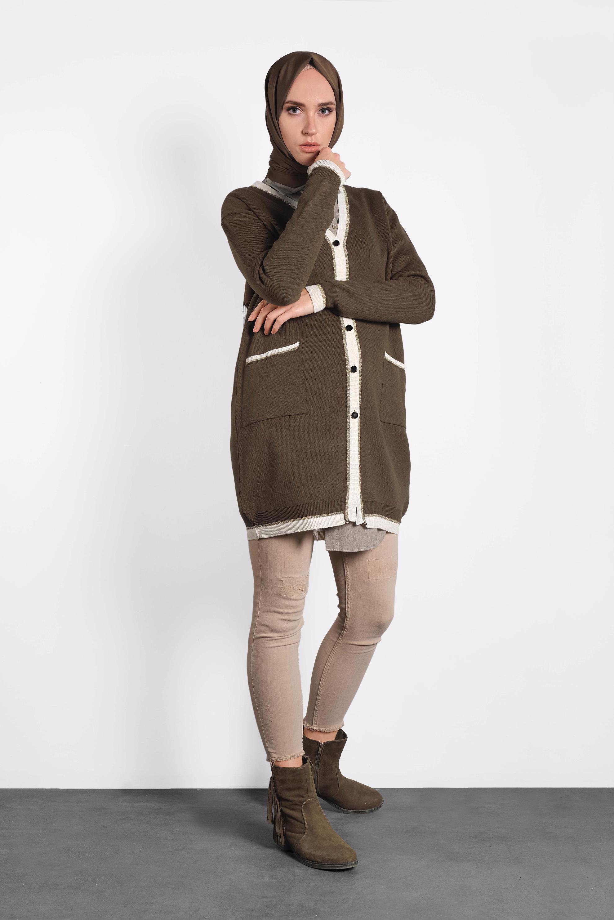 Hijab clothing BROWN SPARKLY KNIT JACKET WITH POCKETS 40281 