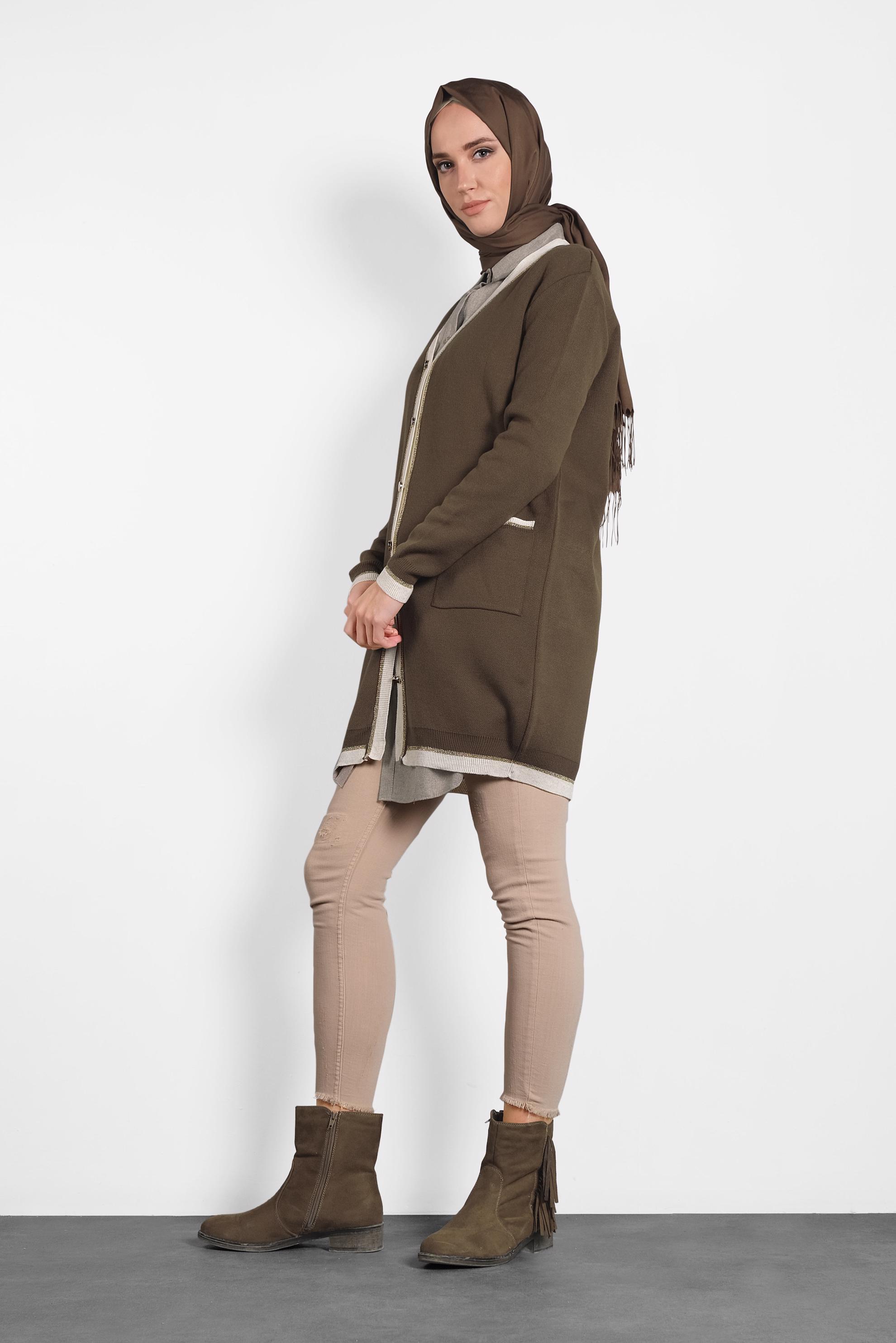 Hijab clothing BROWN SPARKLY KNIT JACKET WITH POCKETS 40281 