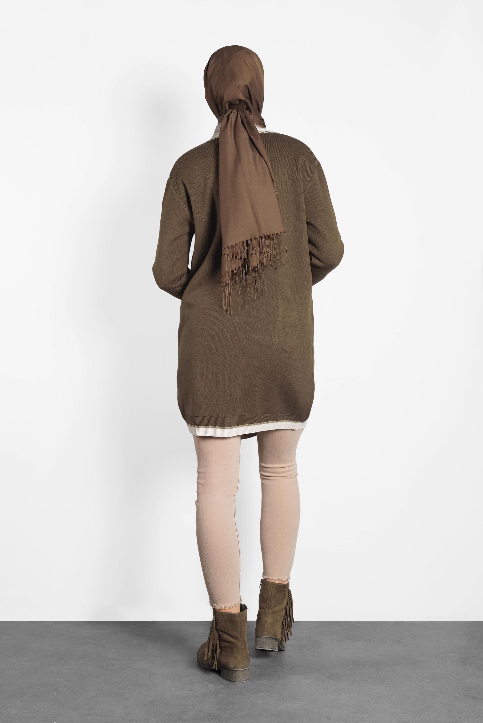 Hijab clothing BROWN SPARKLY KNIT JACKET WITH POCKETS 40281 