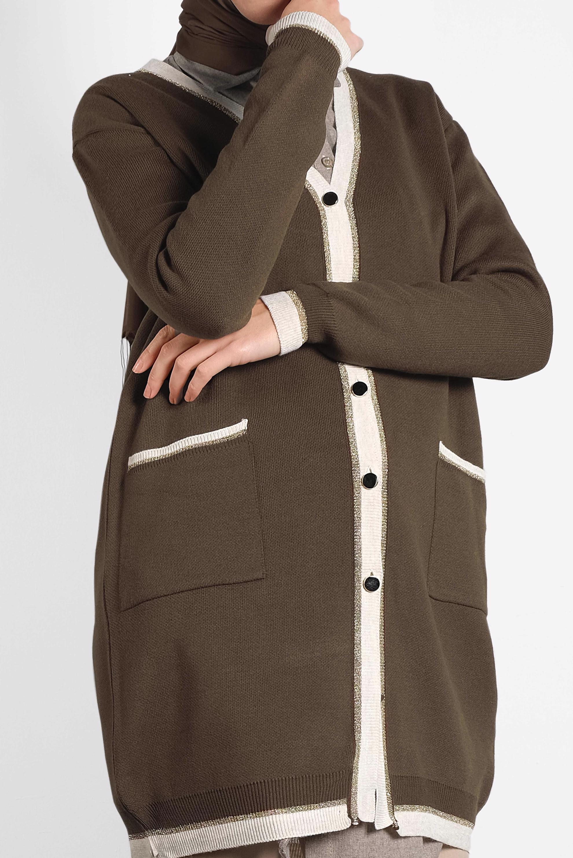 Hijab clothing BROWN SPARKLY KNIT JACKET WITH POCKETS 40281 