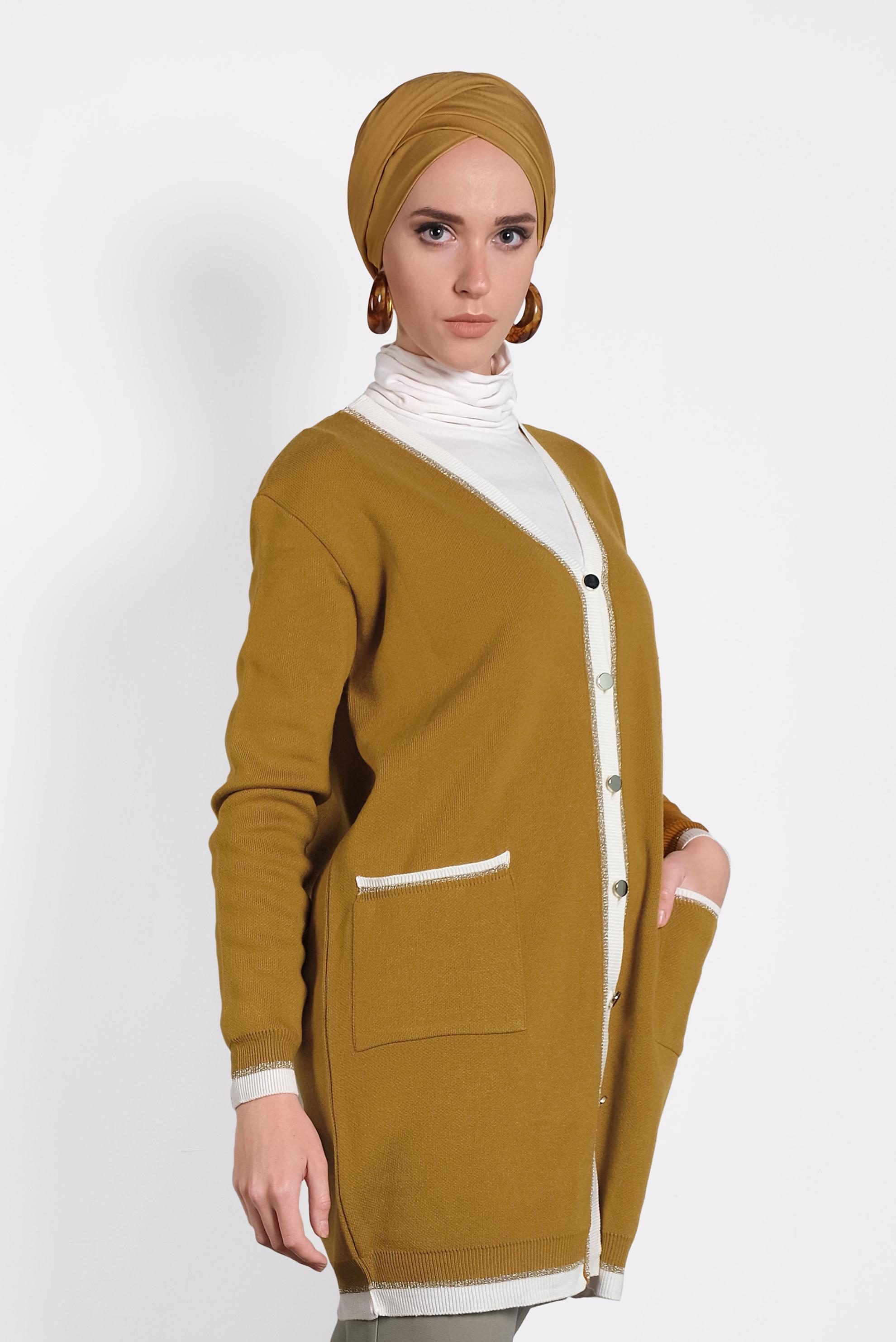 Hijab clothing YELLOW SPARKLY KNIT JACKET WITH POCKETS 40281 