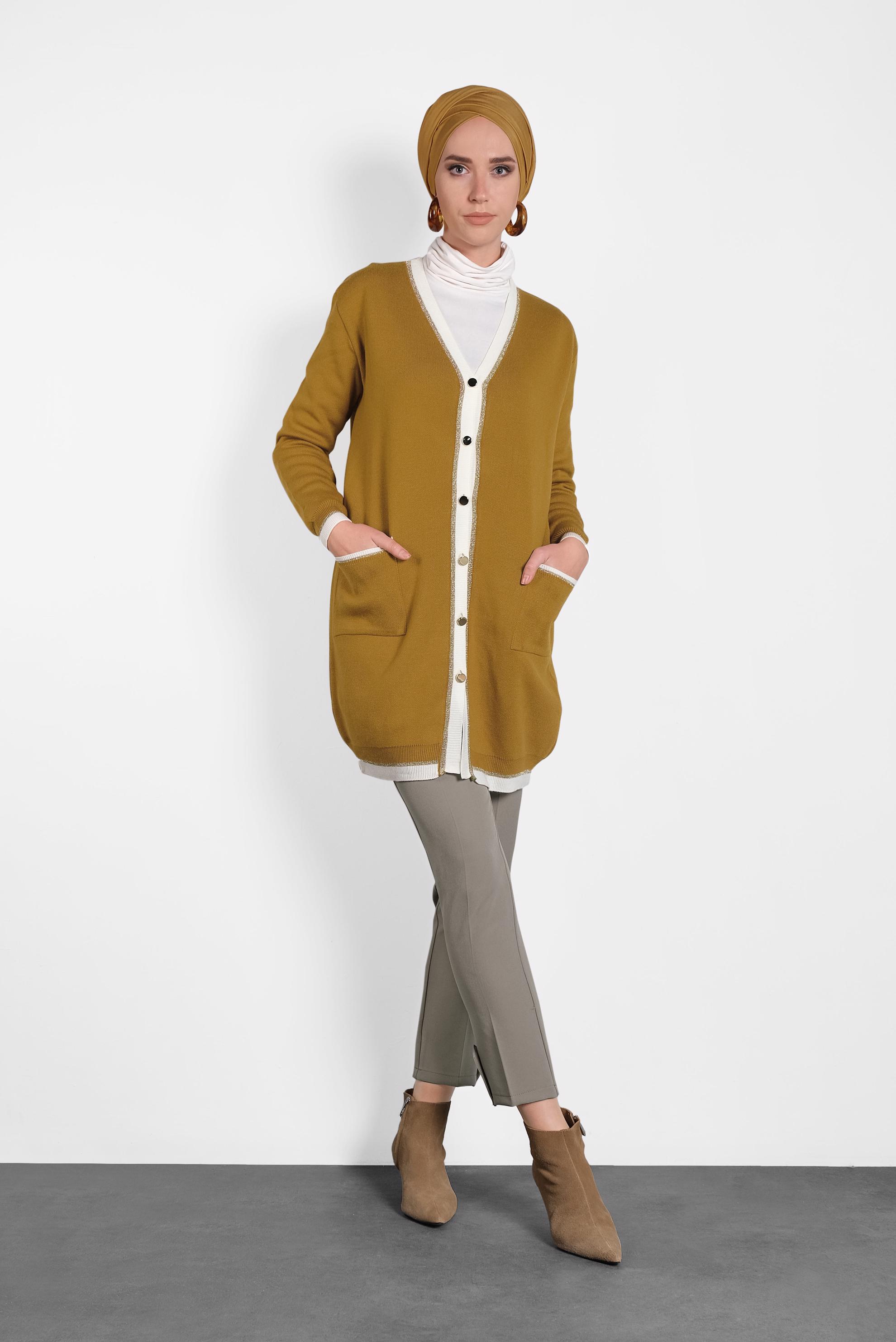 Hijab clothing YELLOW SPARKLY KNIT JACKET WITH POCKETS 40281 