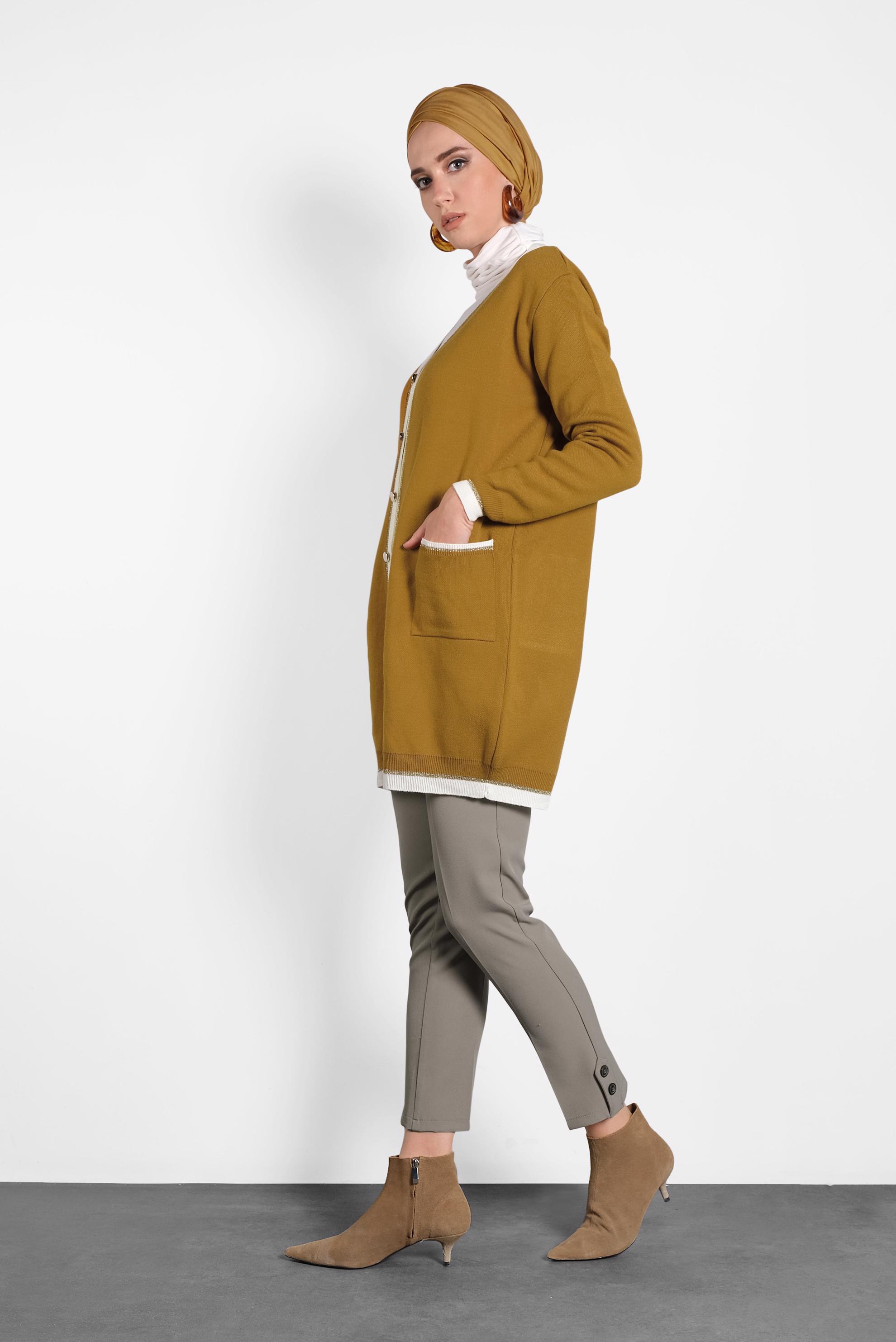 Hijab clothing YELLOW SPARKLY KNIT JACKET WITH POCKETS 40281 