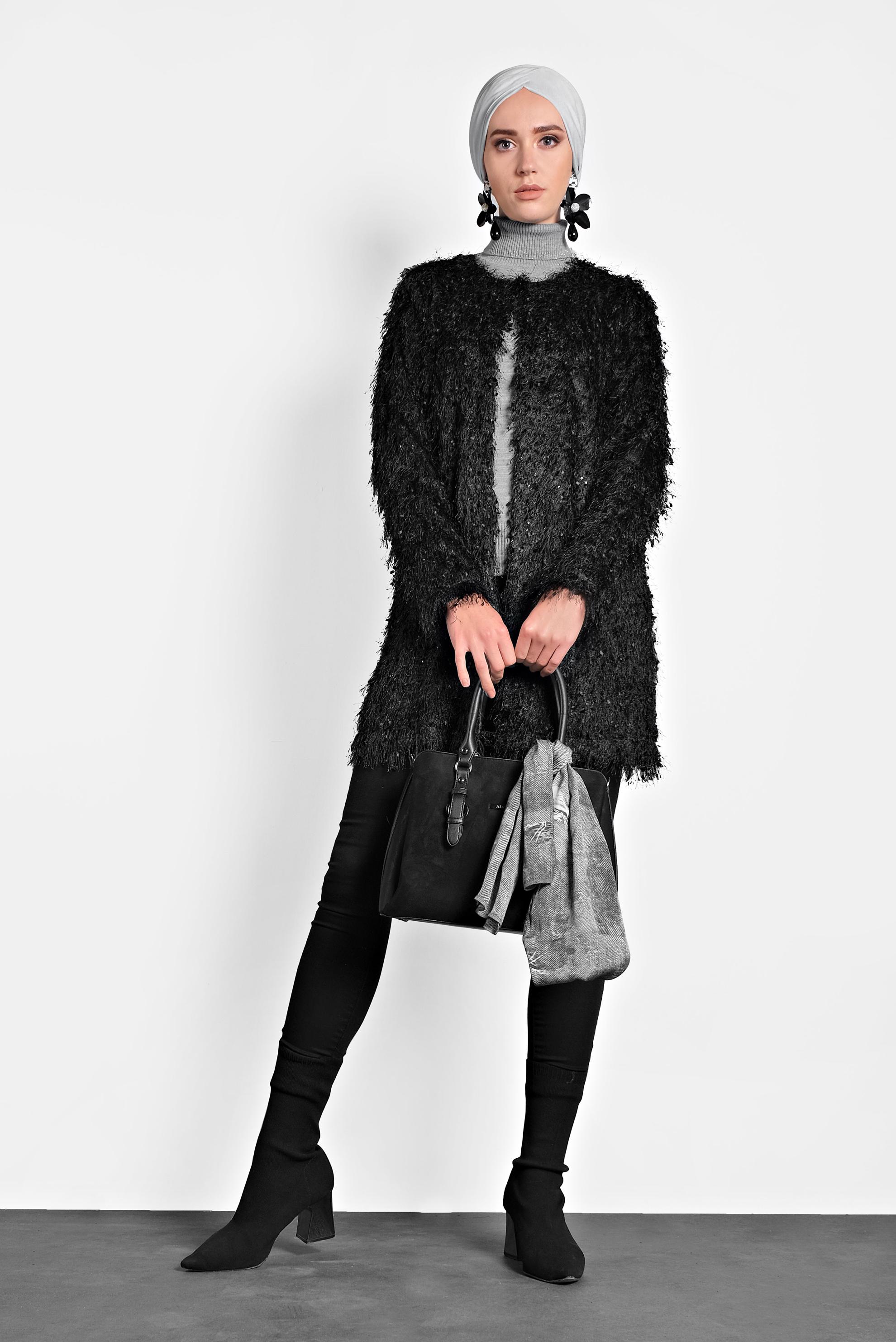 Tesettür giyim SİYAH SAÇAKLI CEKET 40305