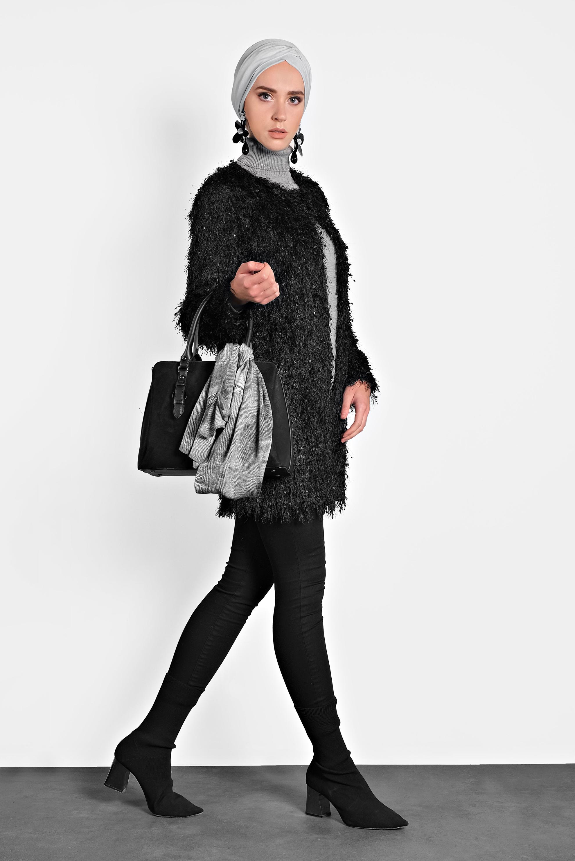 Tesettür giyim SİYAH SAÇAKLI CEKET 40305