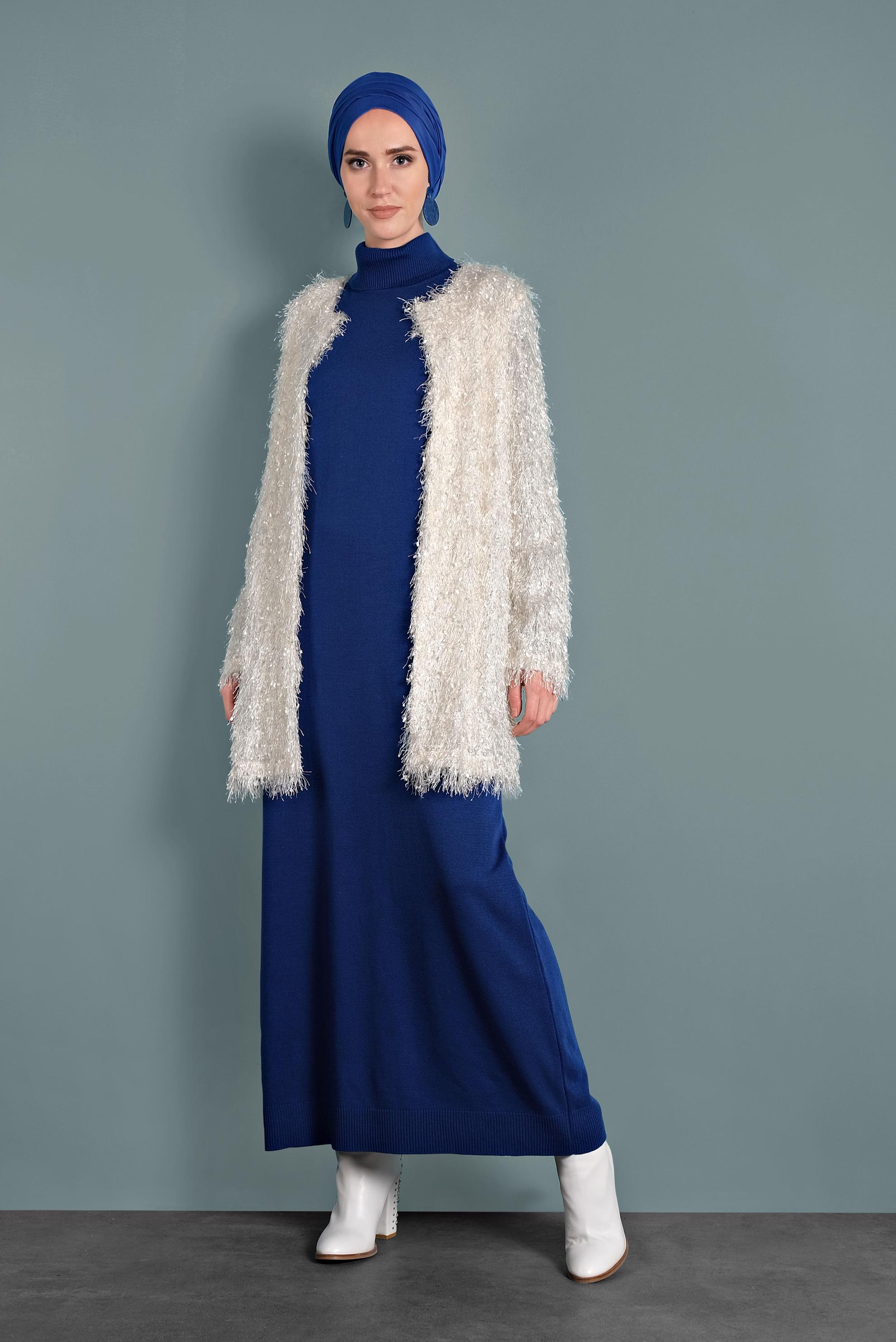 Tesettür giyim BEYAZ SAÇAKLI CEKET 40305