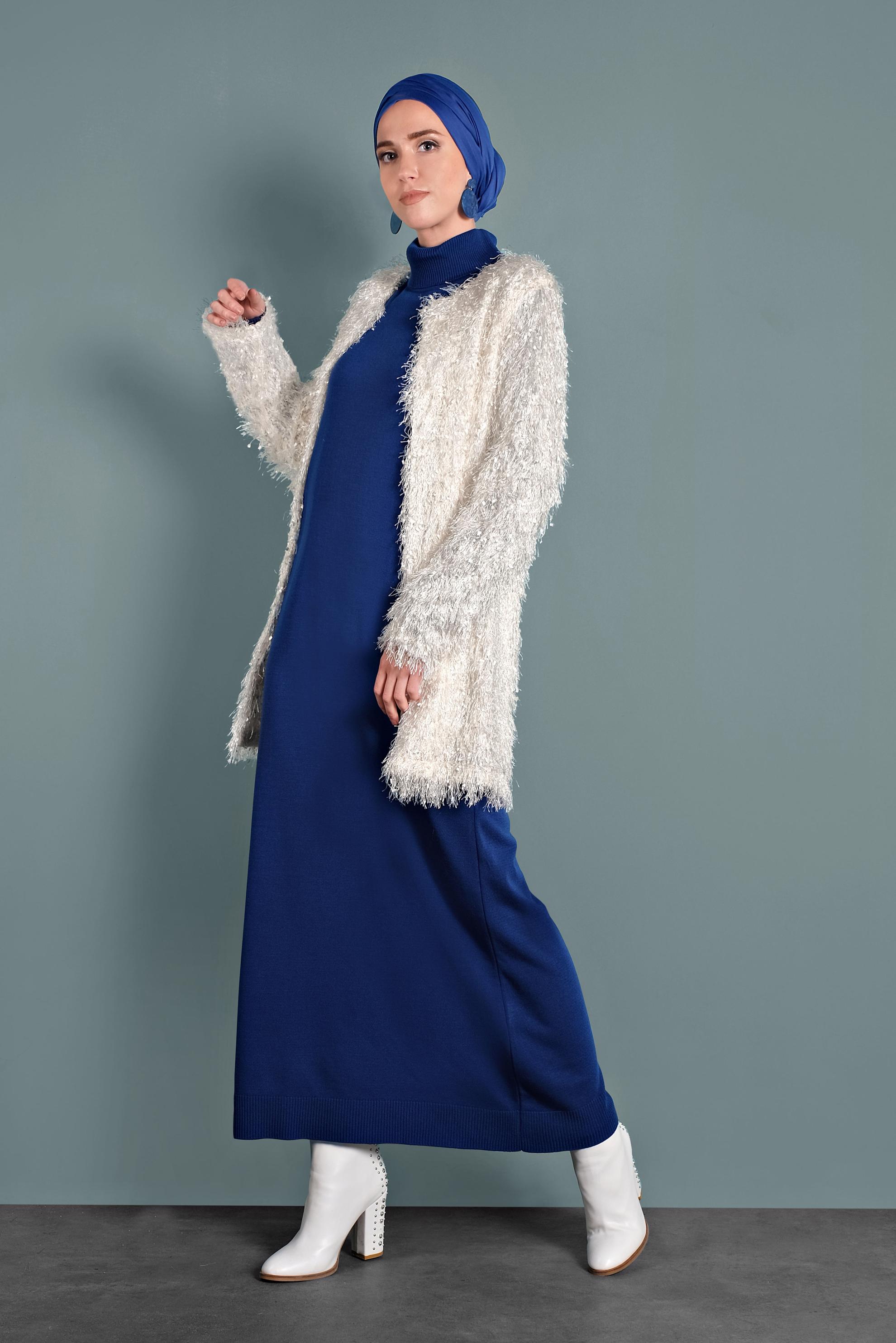 Tesettür giyim BEYAZ SAÇAKLI CEKET 40305