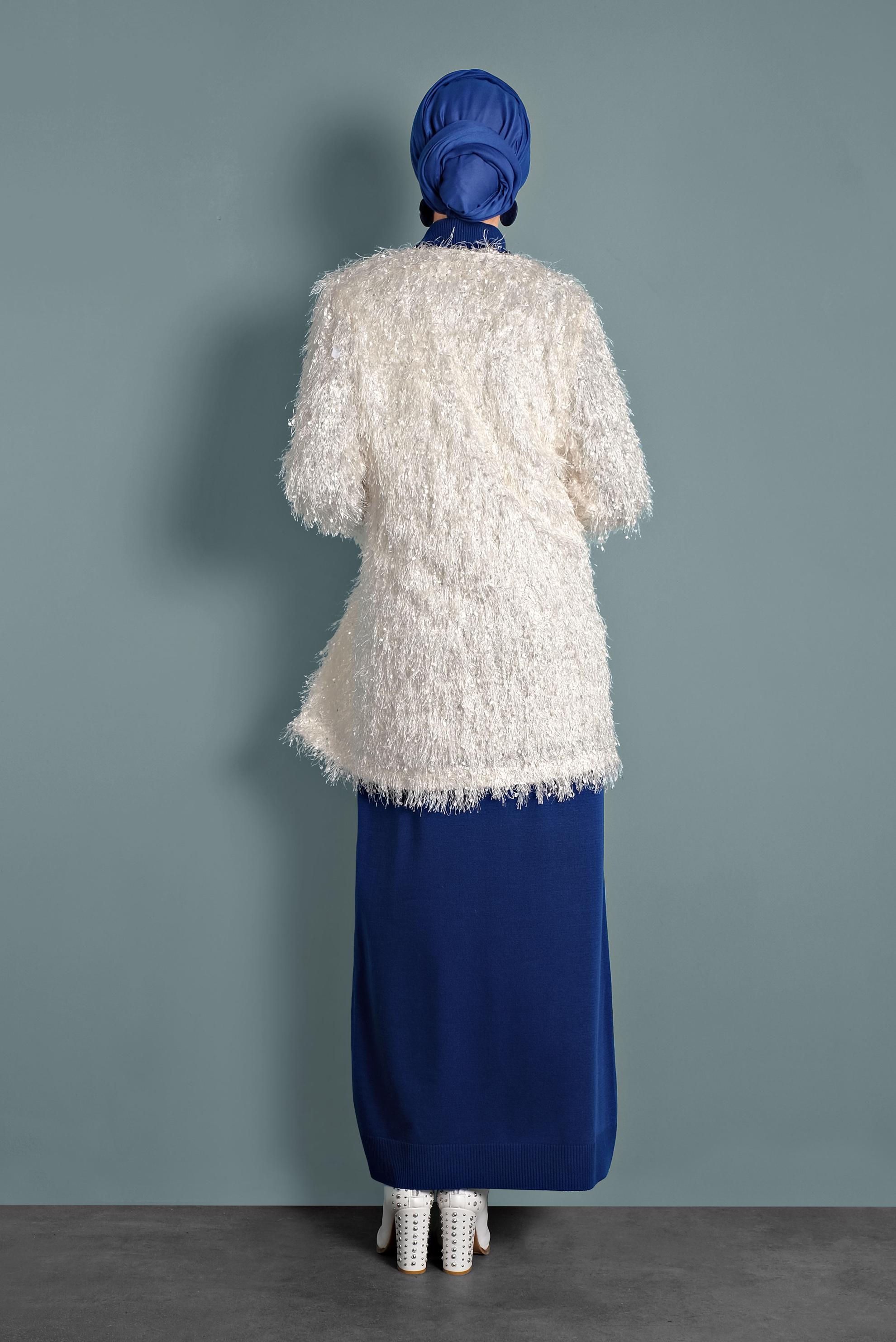 Tesettür giyim BEYAZ SAÇAKLI CEKET 40305