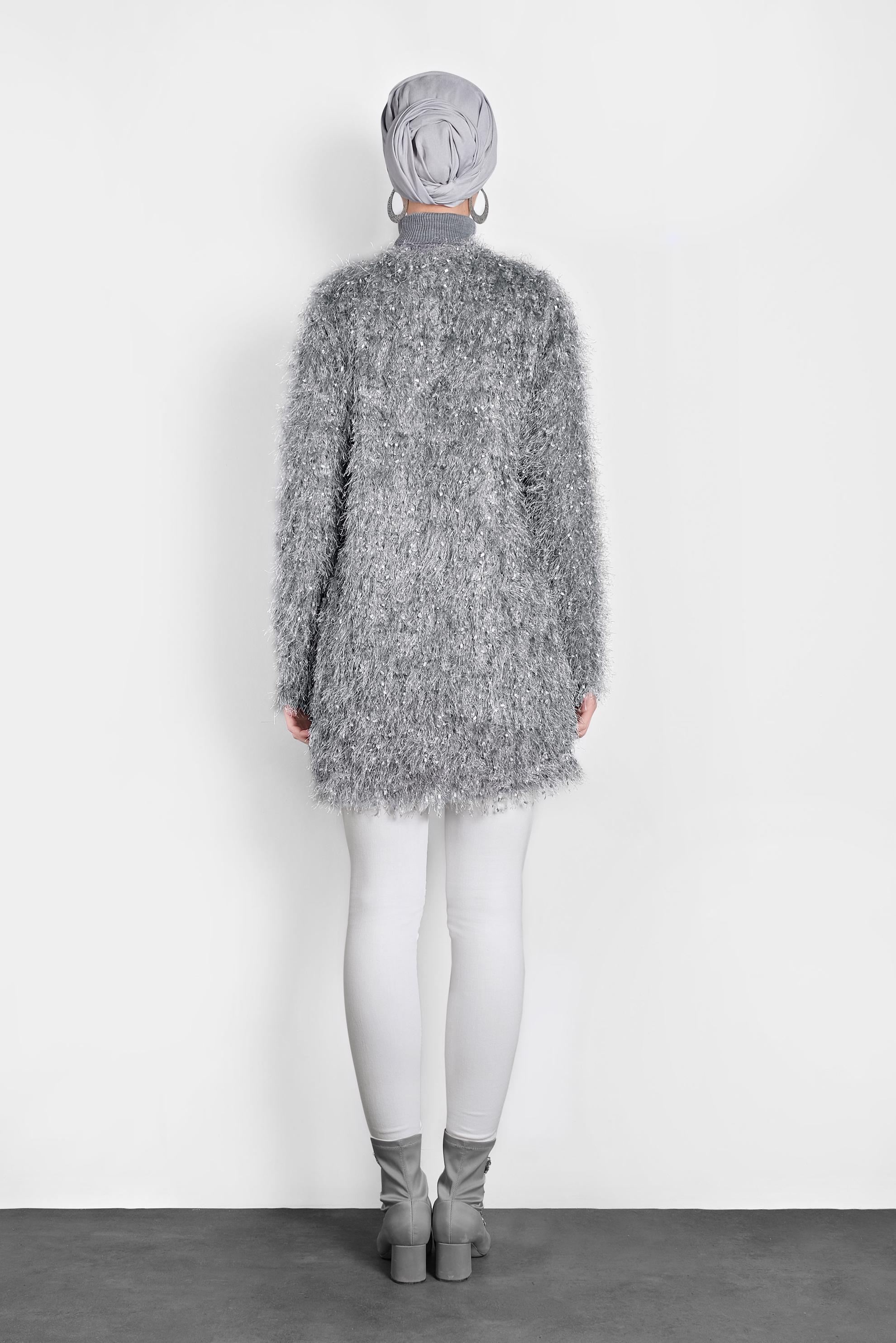 Tesettür giyim GRİ SAÇAKLI CEKET 40305