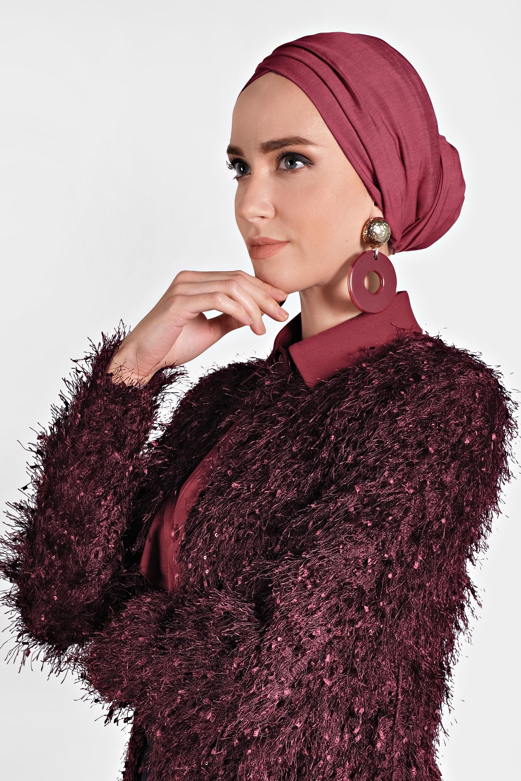 Tesettür giyim MÜRDÜM SAÇAKLI CEKET 40305