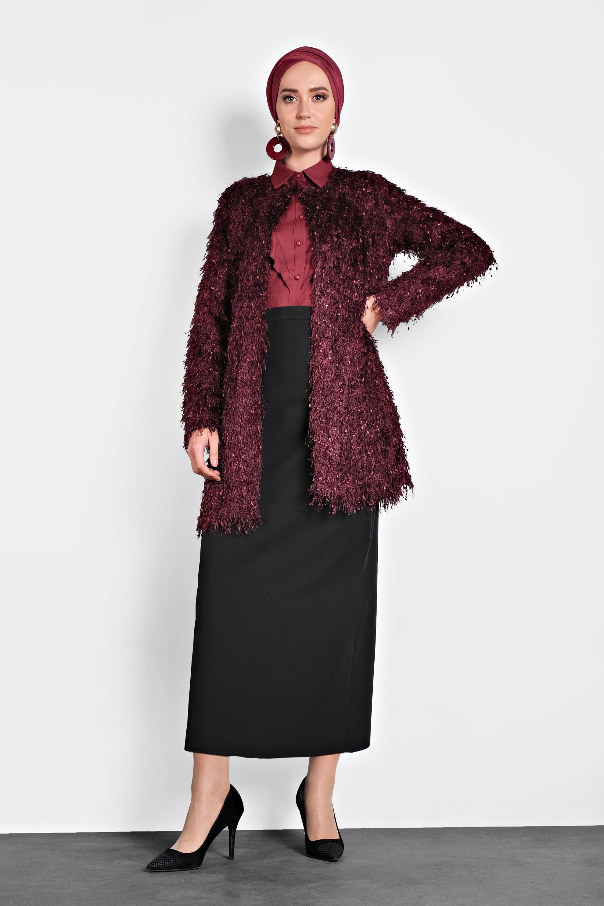 Tesettür giyim MÜRDÜM SAÇAKLI CEKET 40305