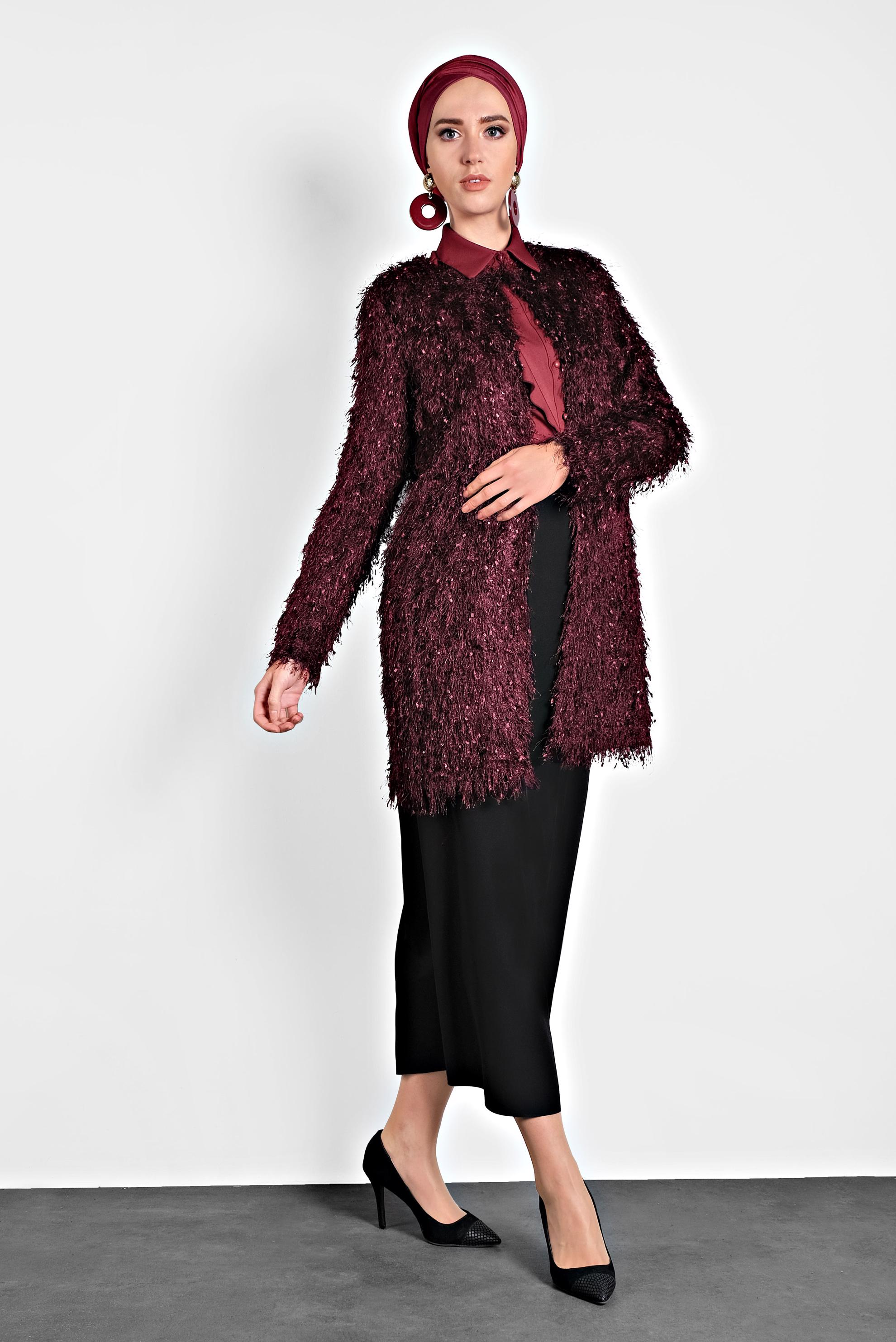 Tesettür giyim MÜRDÜM SAÇAKLI CEKET 40305