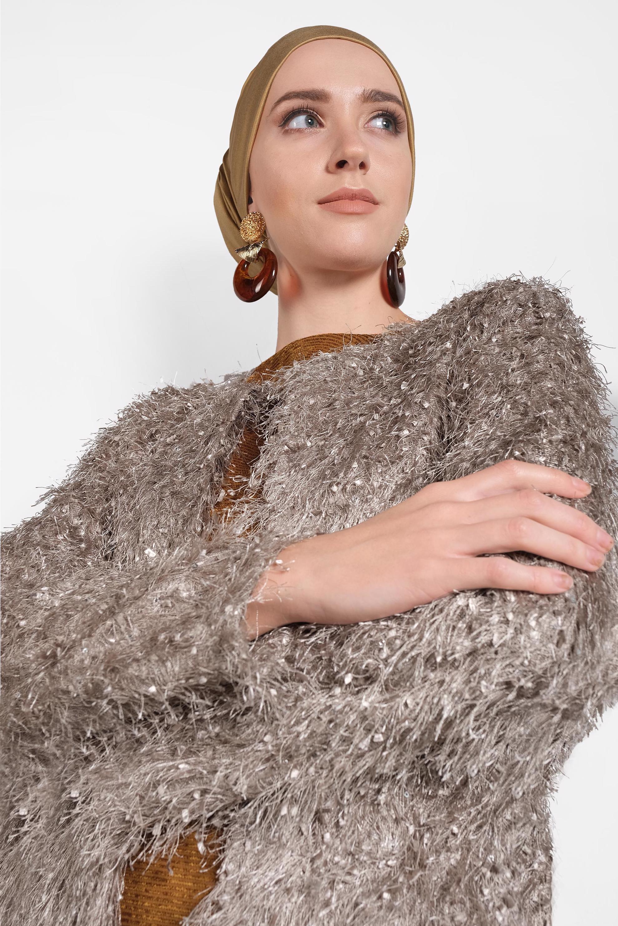 Tesettür giyim VİZON SAÇAKLI CEKET 40305