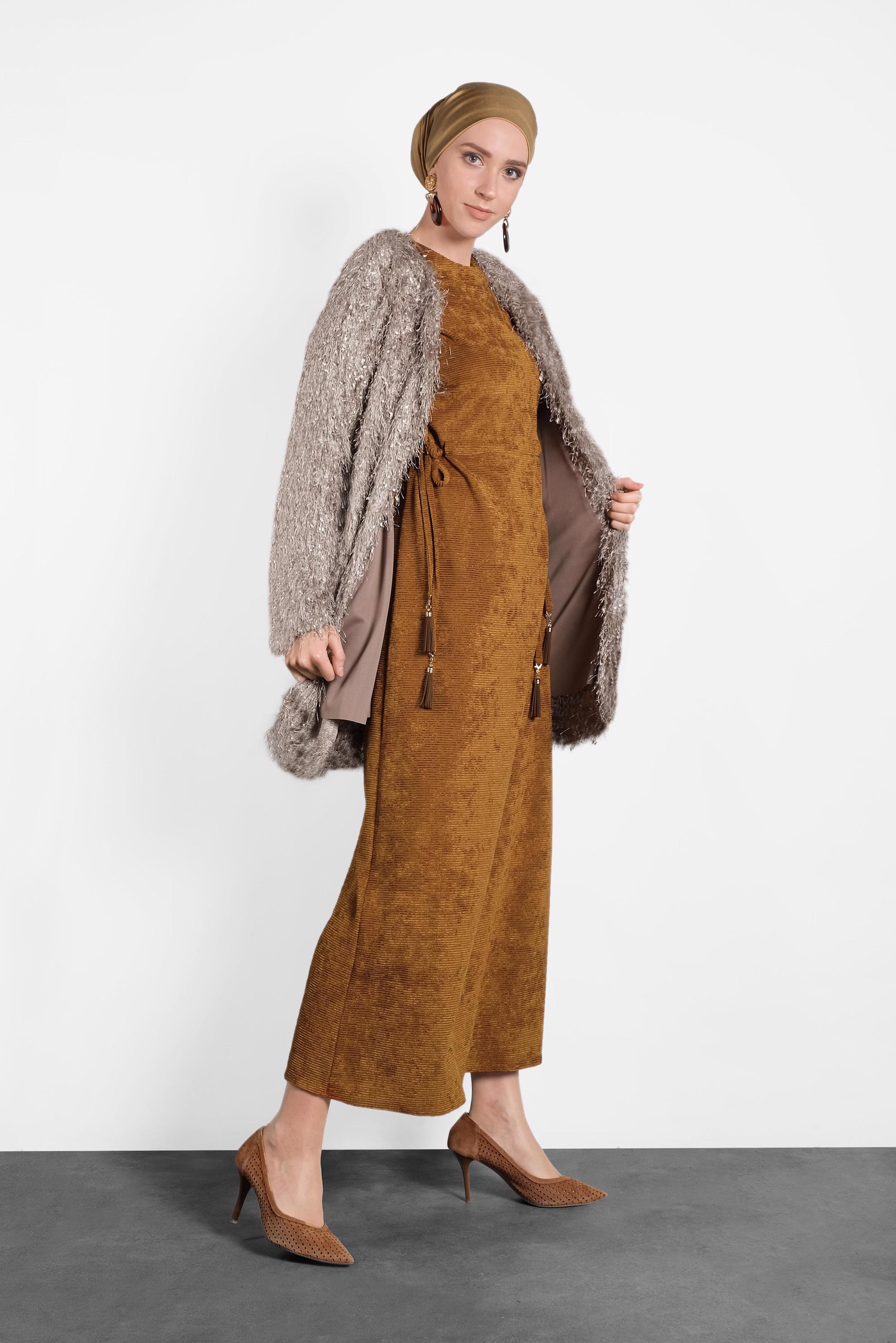 Tesettür giyim VİZON SAÇAKLI CEKET 40305