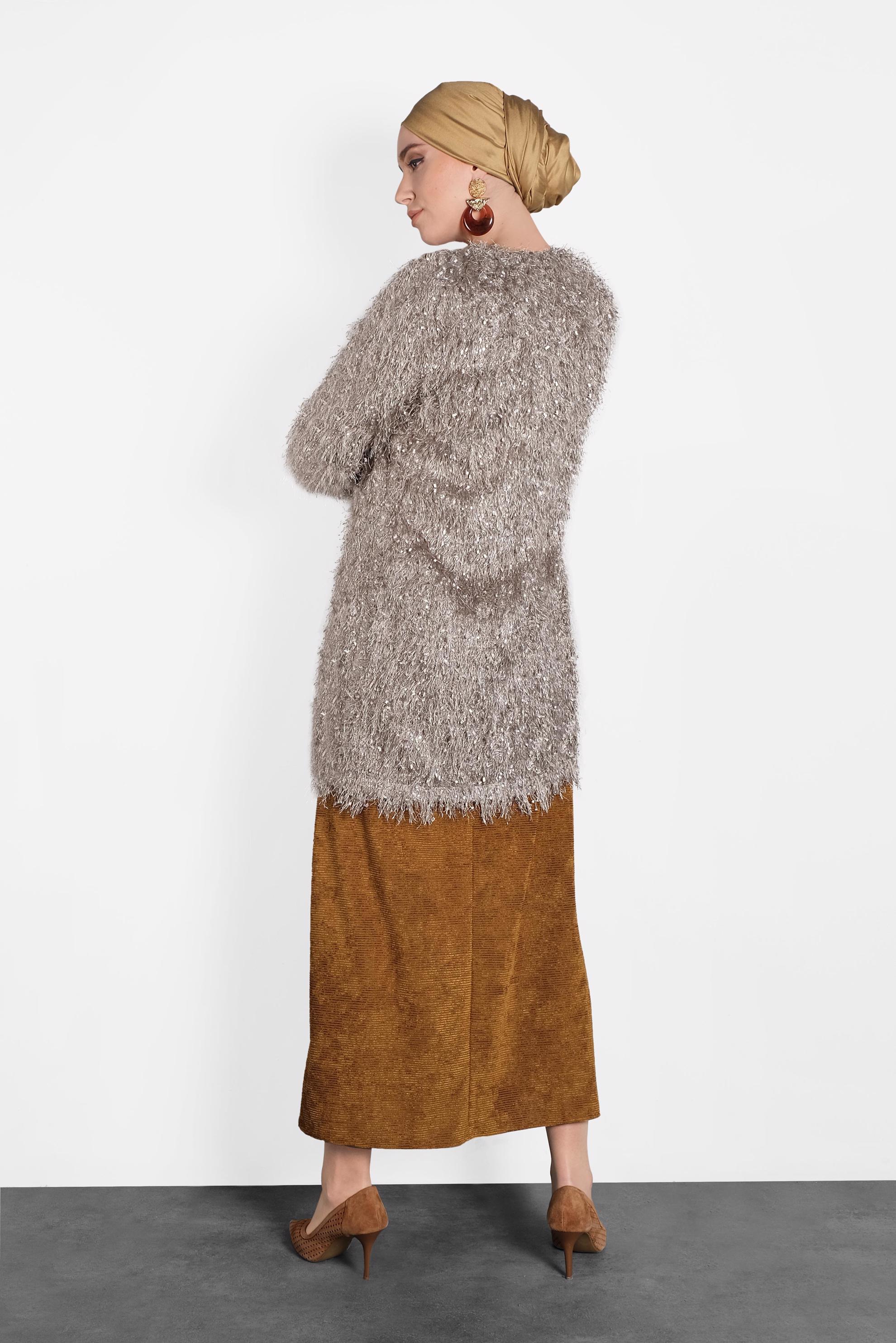 Tesettür giyim VİZON SAÇAKLI CEKET 40305