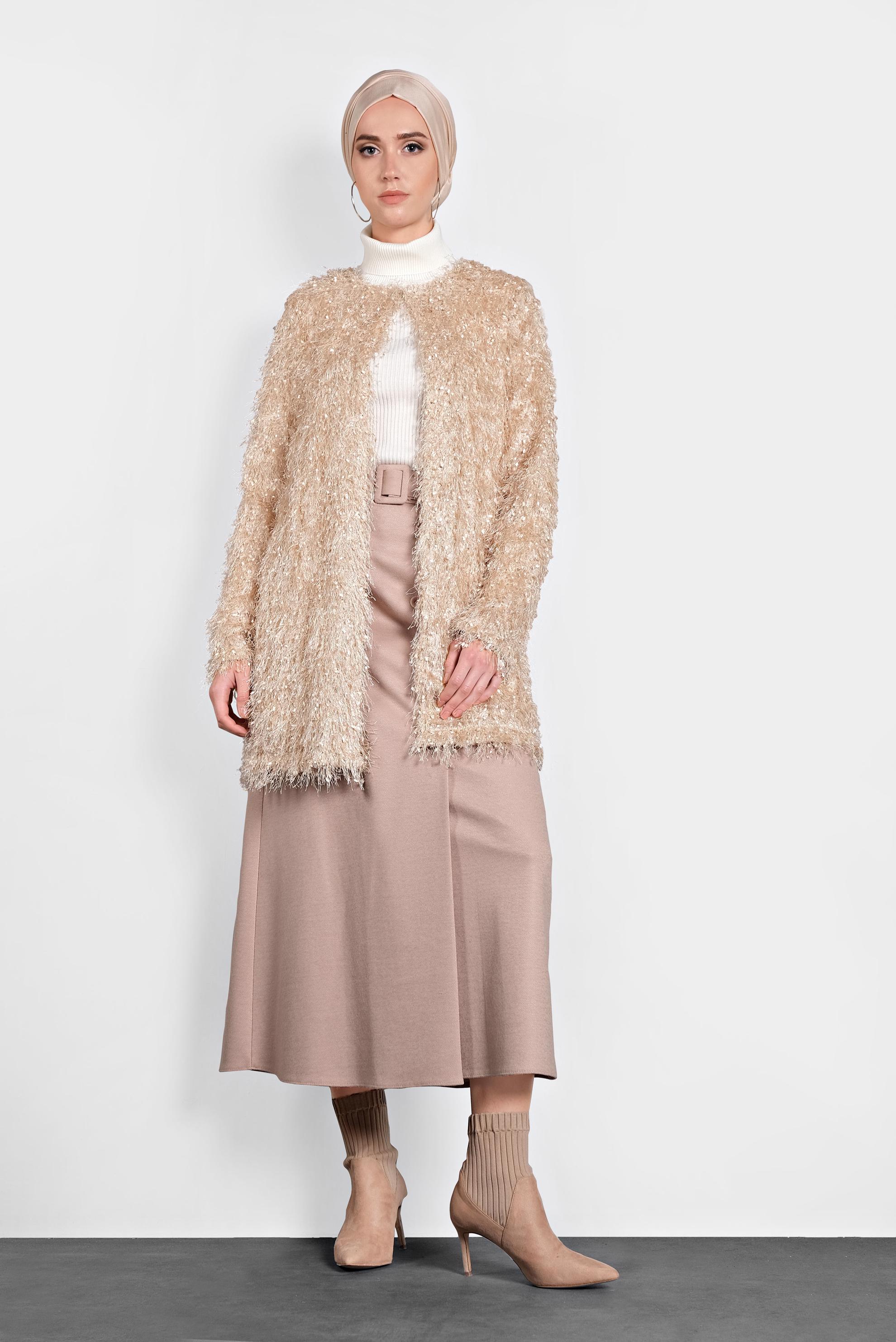 Tesettür giyim PUDRA SAÇAKLI CEKET 40305