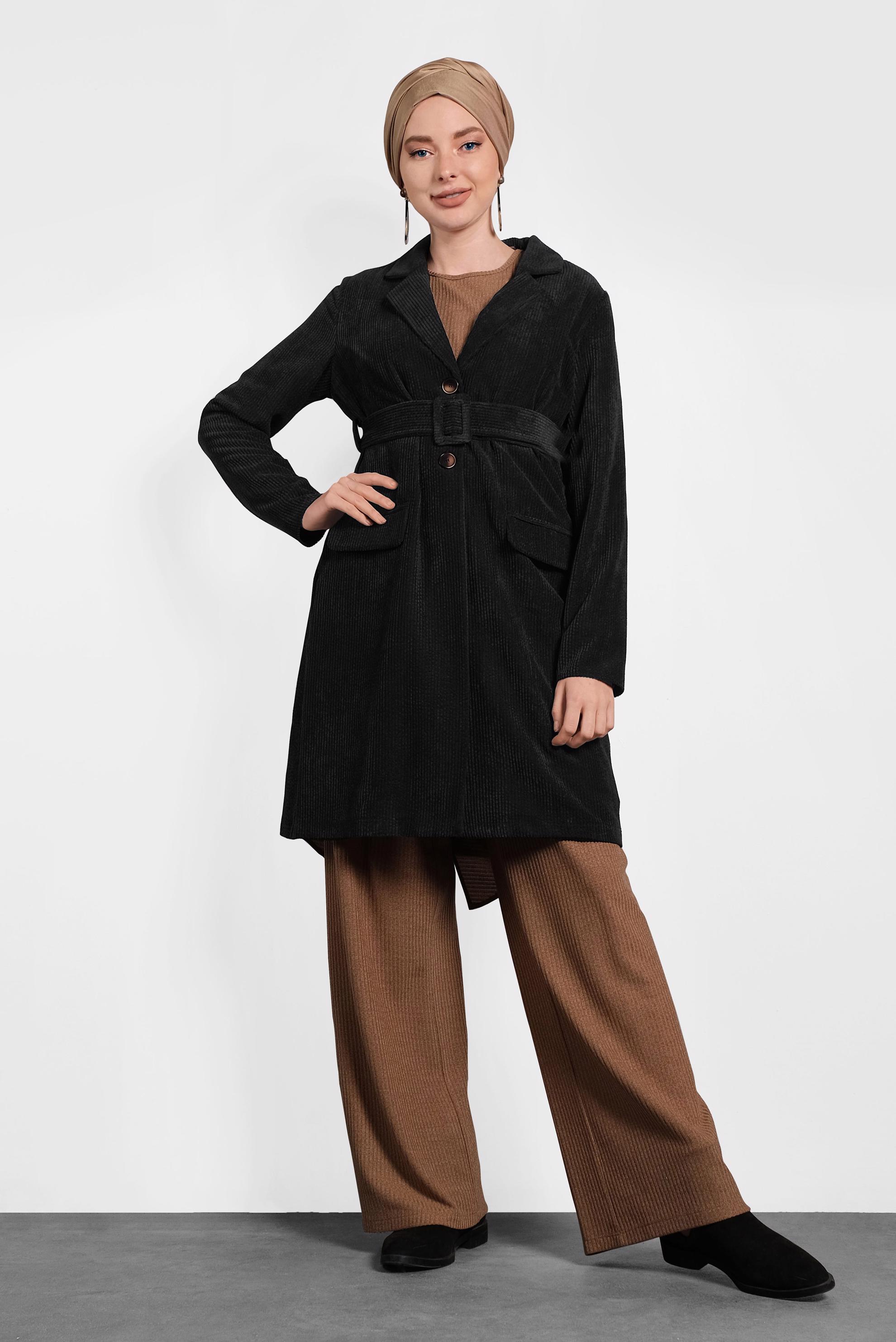 Tesettür giyim SİYAH KADİFE CEKET 40351