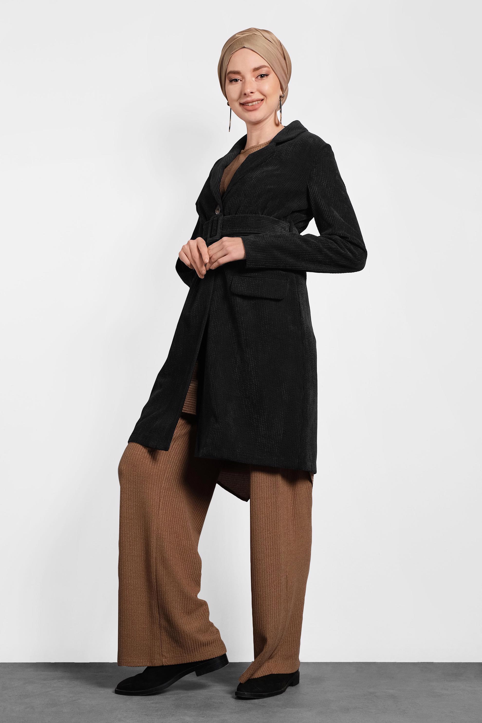 Tesettür giyim SİYAH KADİFE CEKET 40351