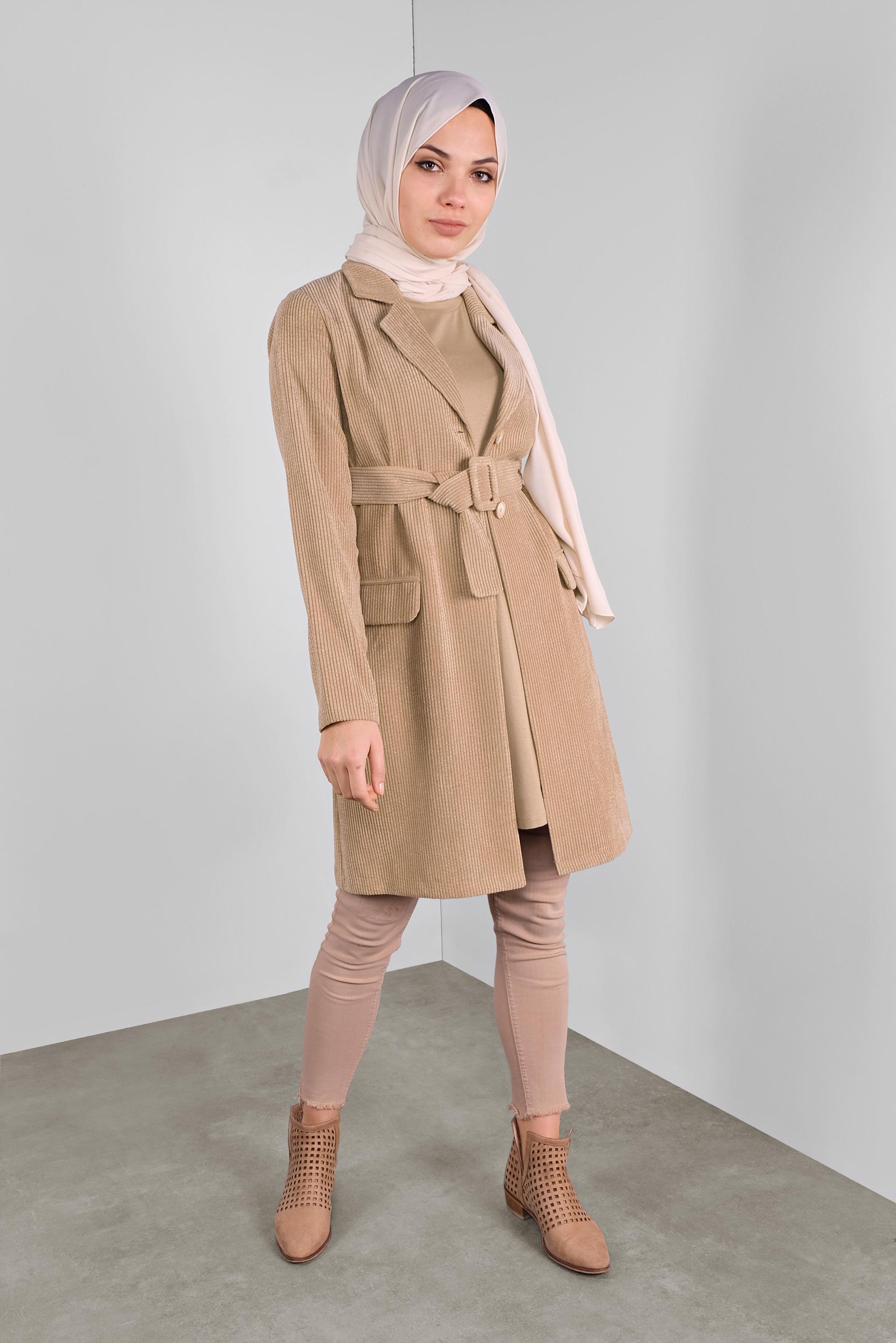 Tesettür giyim BEJ KADİFE CEKET 40351
