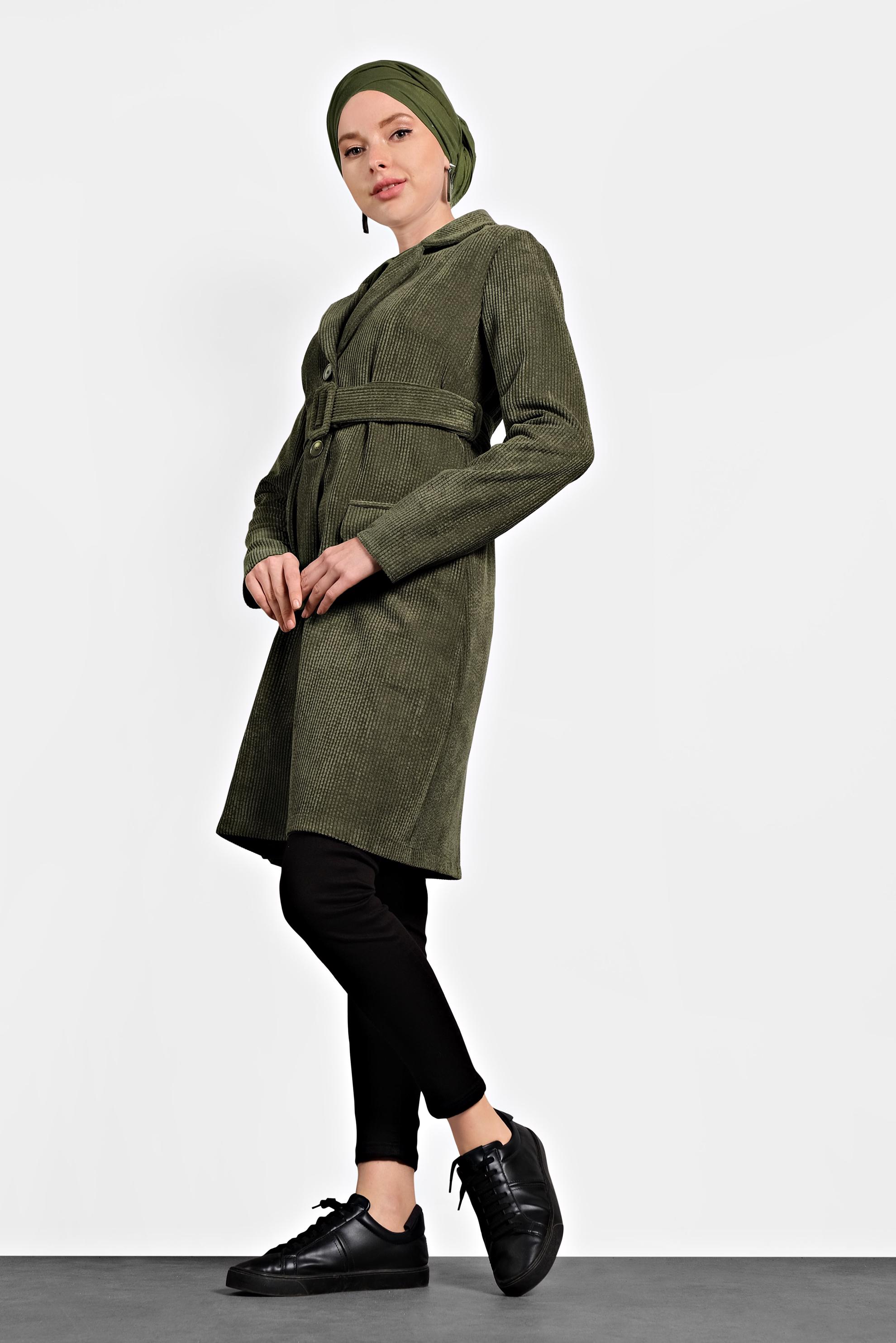 Tesettür giyim HAKİ KADİFE CEKET 40351