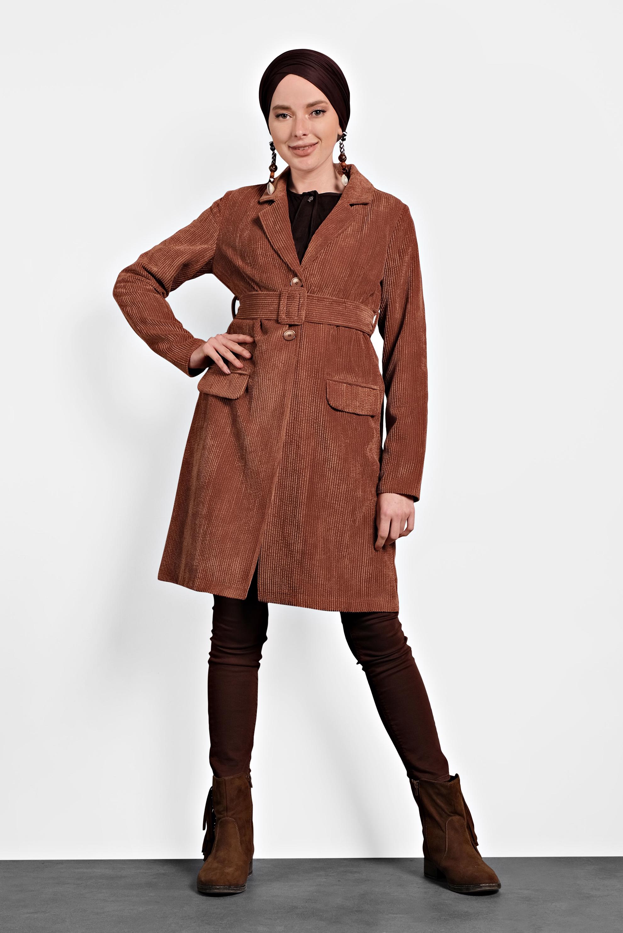 Tesettür giyim TURUNCU KADİFE CEKET 40351