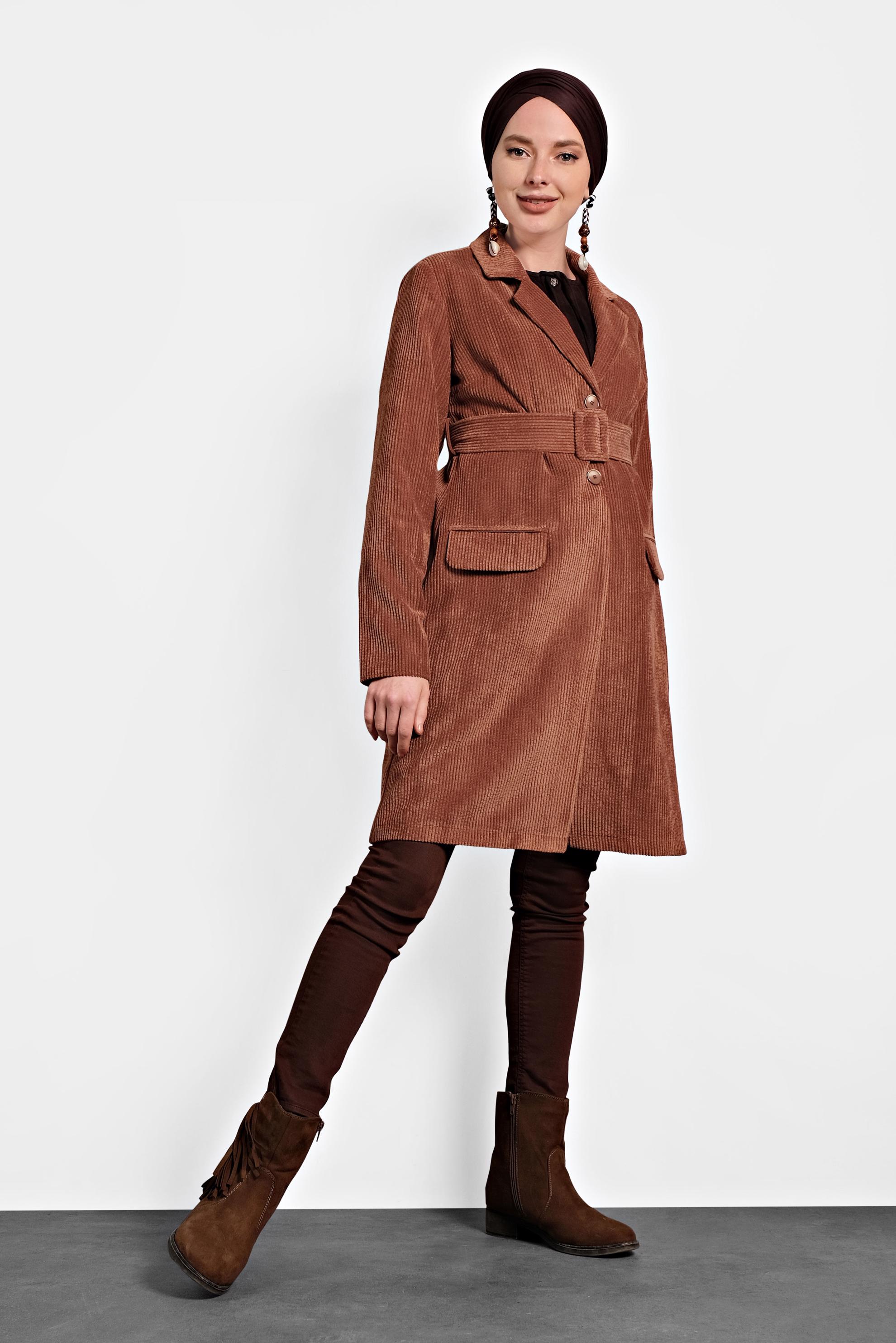 Tesettür giyim TURUNCU KADİFE CEKET 40351