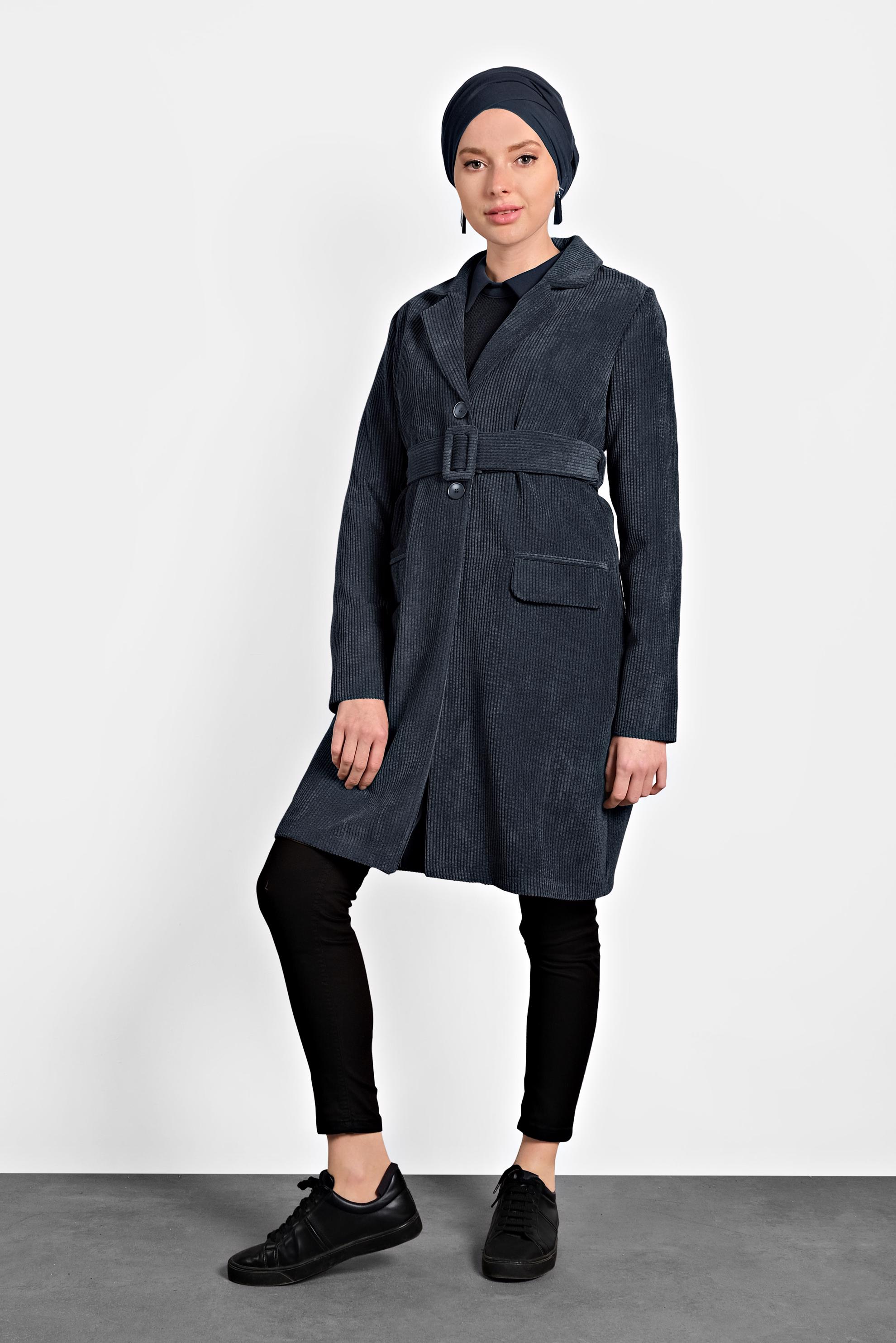 Tesettür giyim LACİVERT KADİFE CEKET 40351