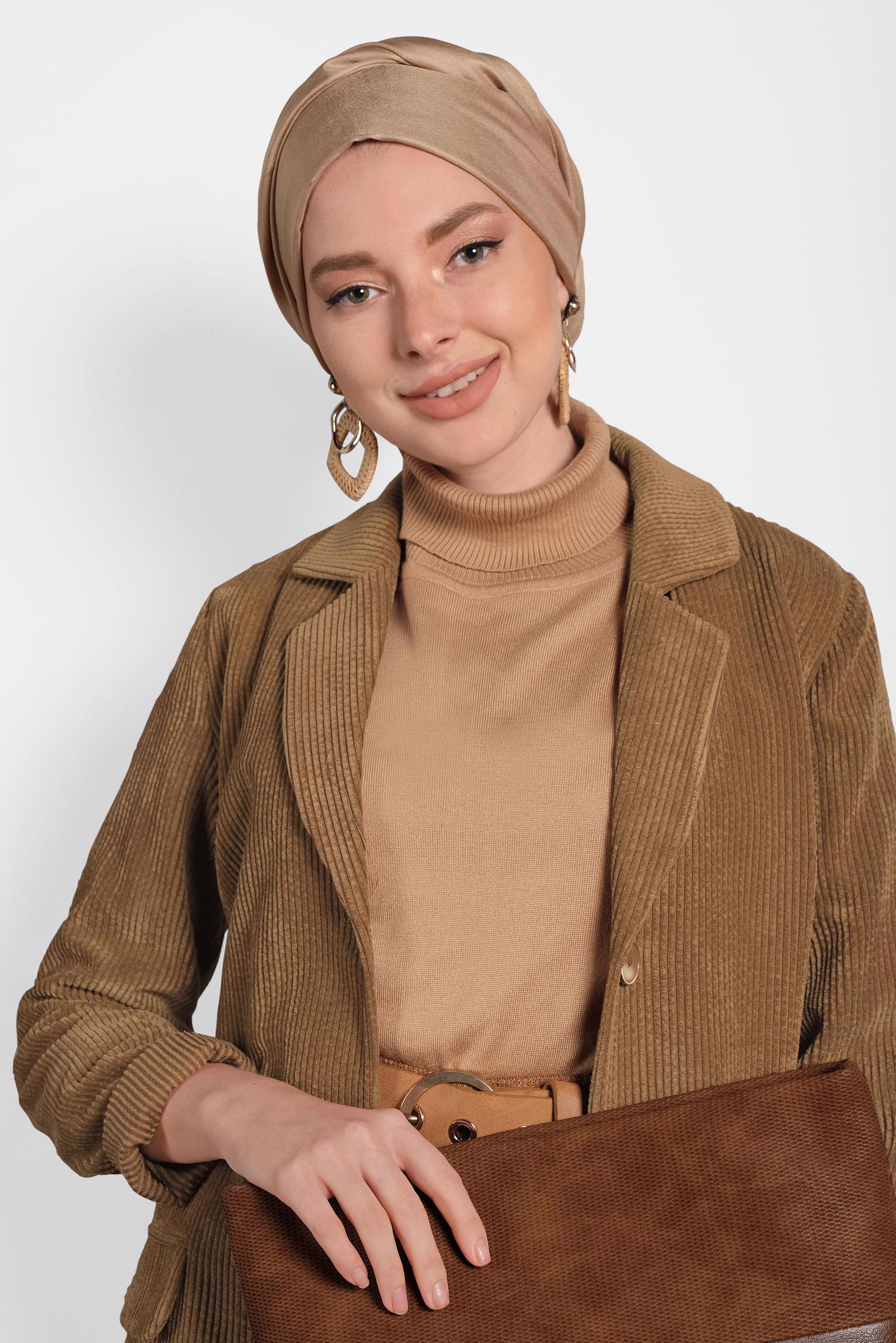 Tesettür giyim TABA KADİFE CEKET 40351