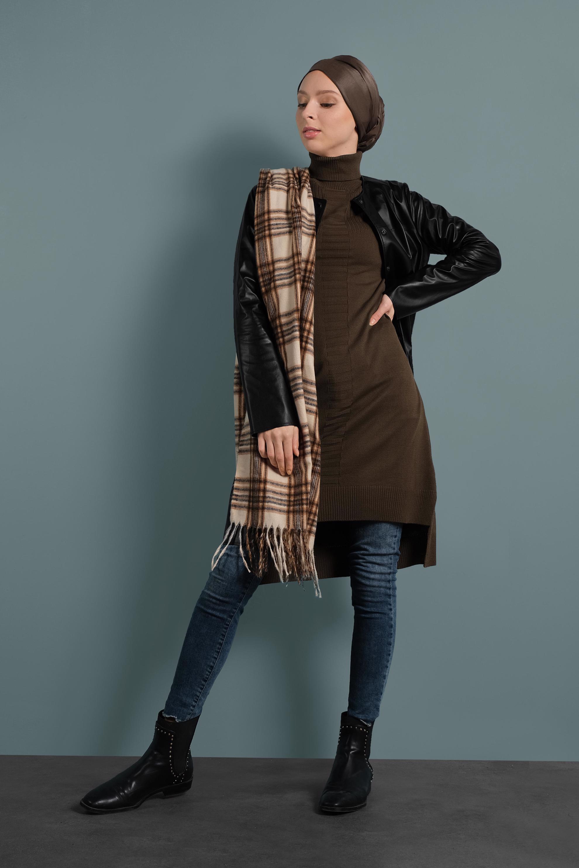 Tesettür giyim SİYAH BİSİKLET YAKA DERİ CEKET 40375