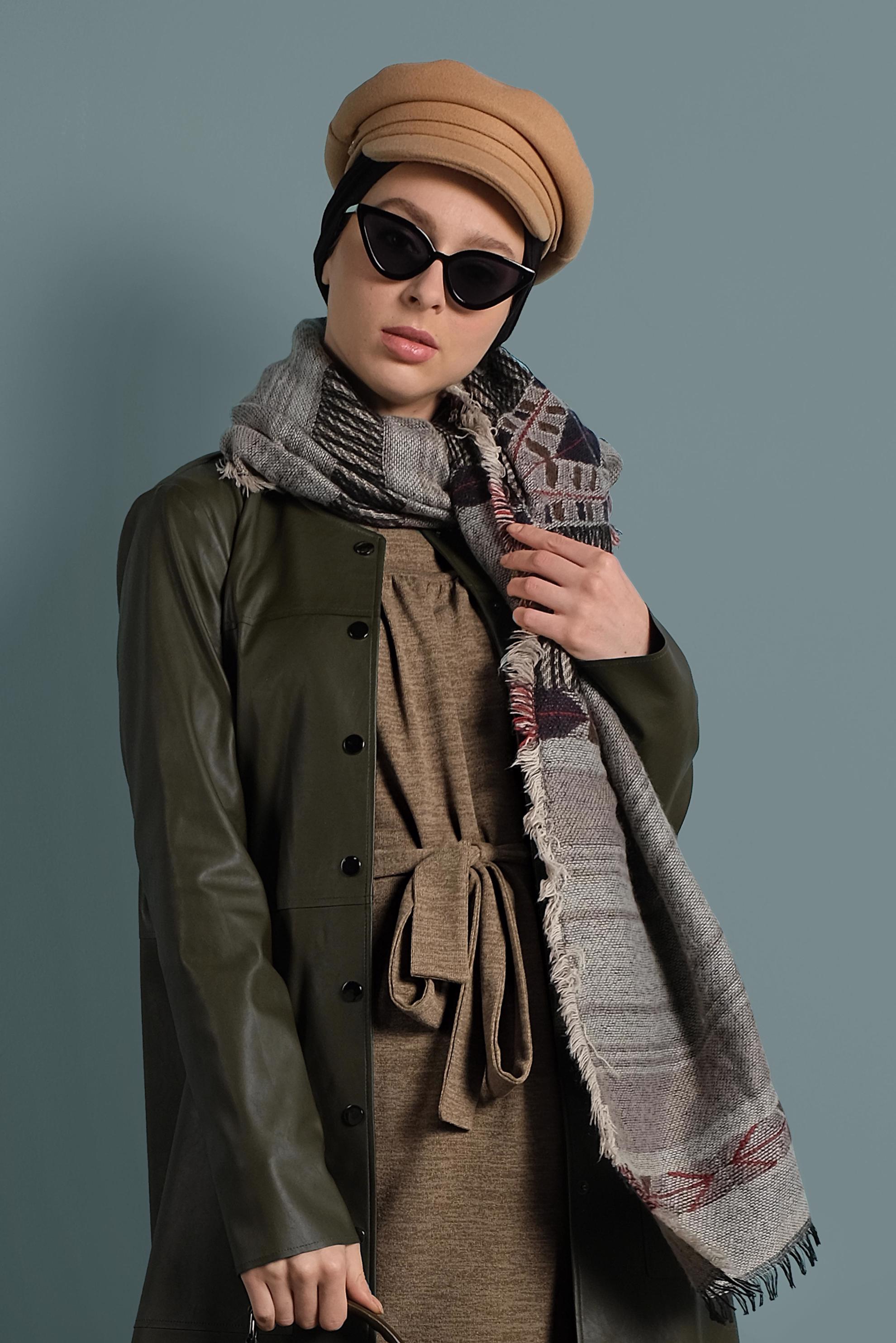 Tesettür giyim HAKİ BİSİKLET YAKA DERİ CEKET 40375