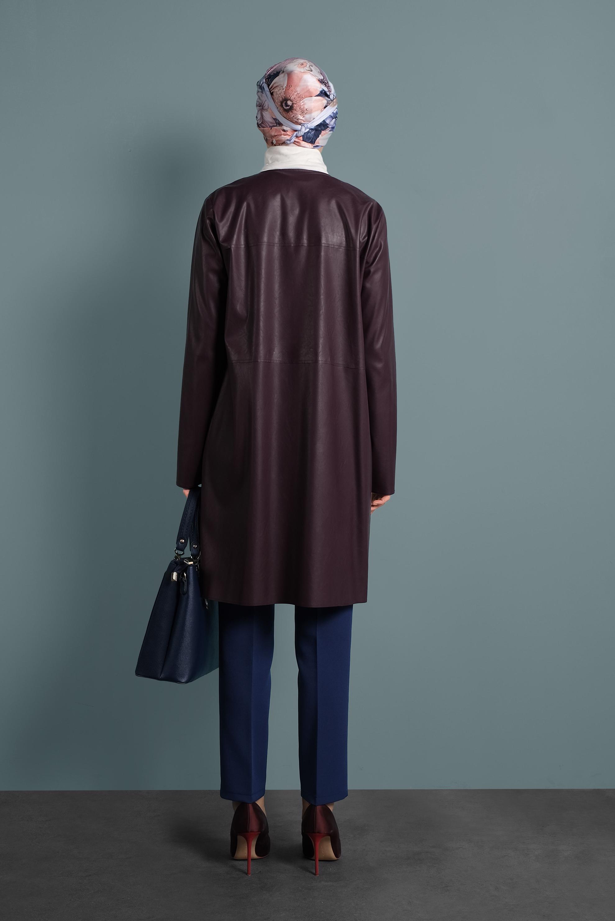 Tesettür giyim MÜRDÜM BİSİKLET YAKA DERİ CEKET 40375