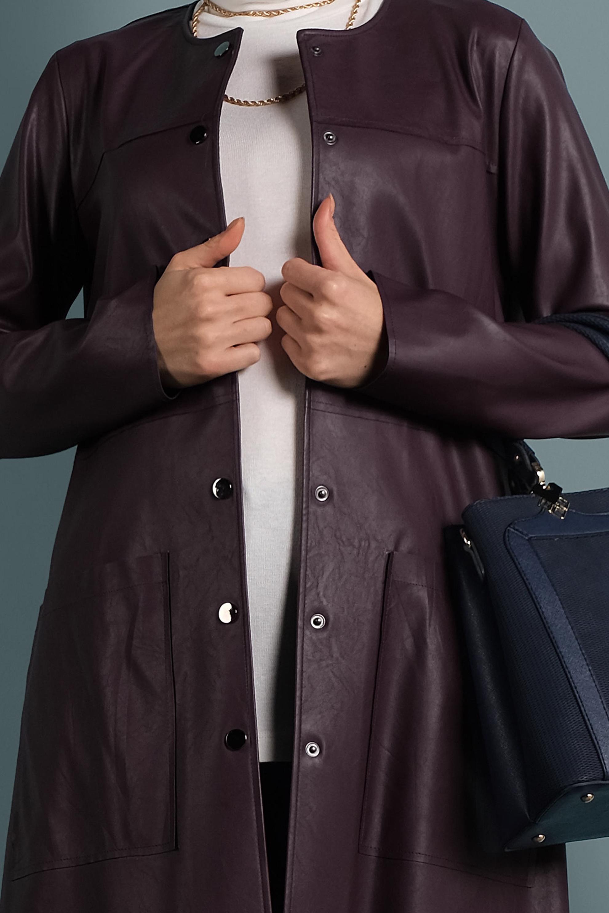 Tesettür giyim MÜRDÜM BİSİKLET YAKA DERİ CEKET 40375