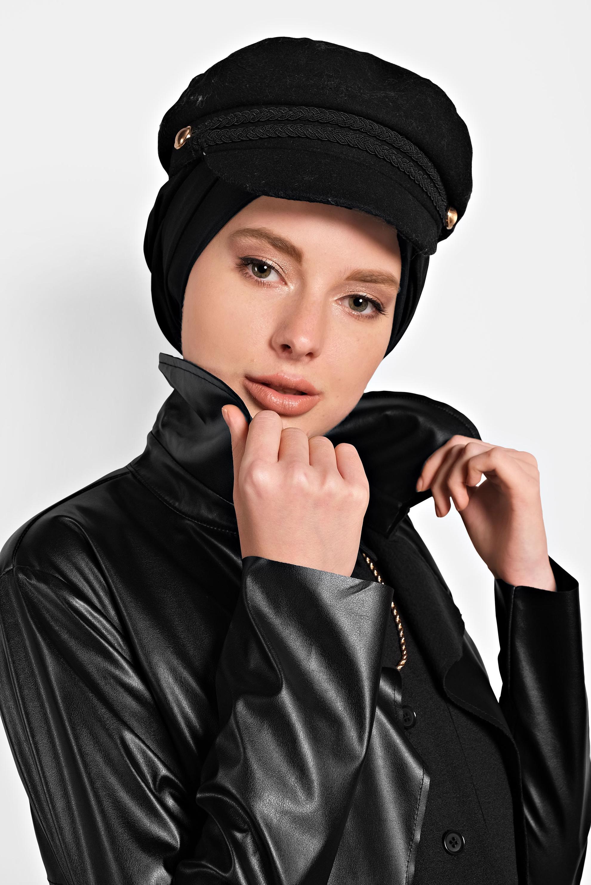 Hijab clothing BLACK BELTED LEATHER JACKET 40395