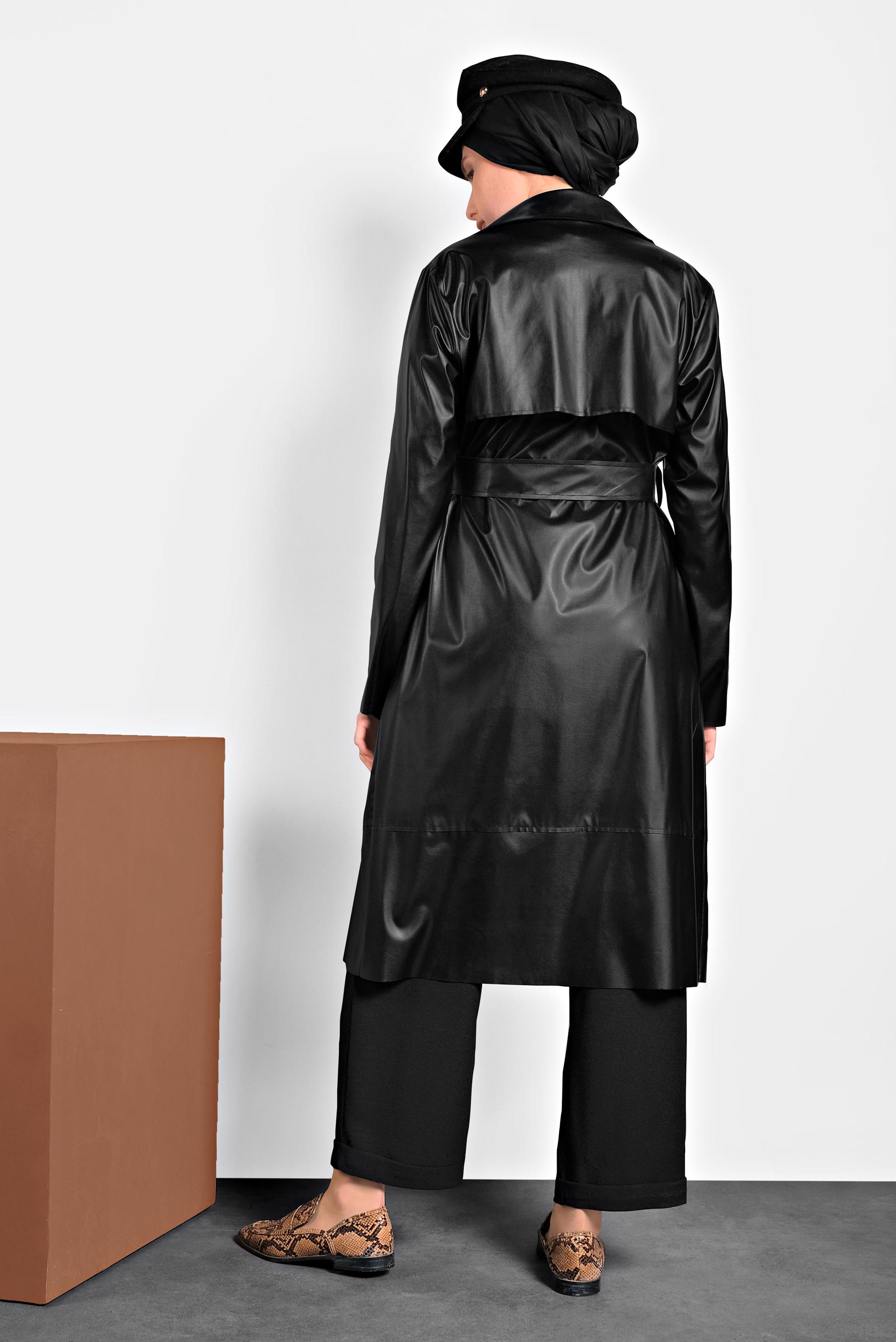 Hijab clothing BLACK BELTED LEATHER JACKET 40395