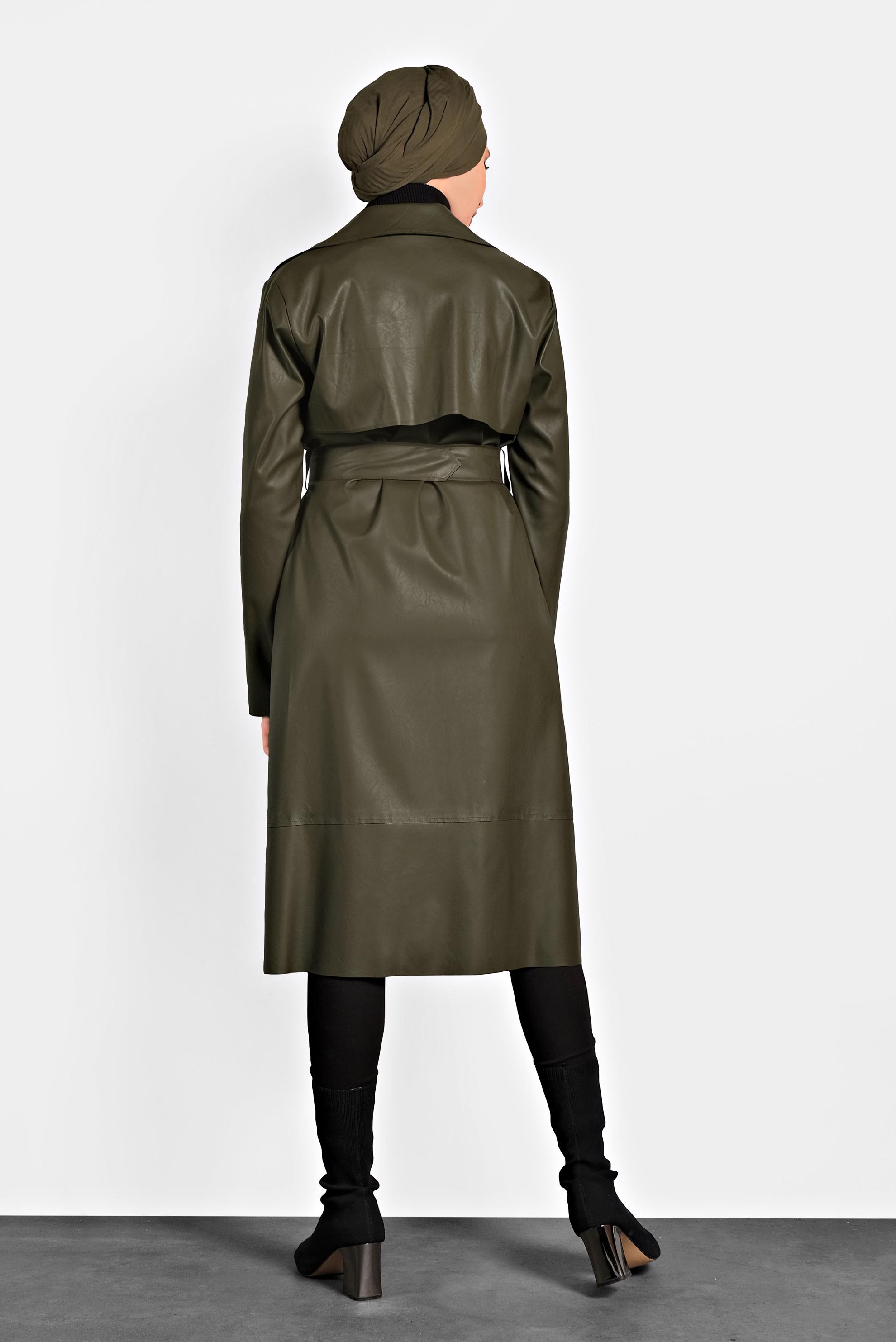 Hijab clothing KHAKI BELTED LEATHER JACKET 40395