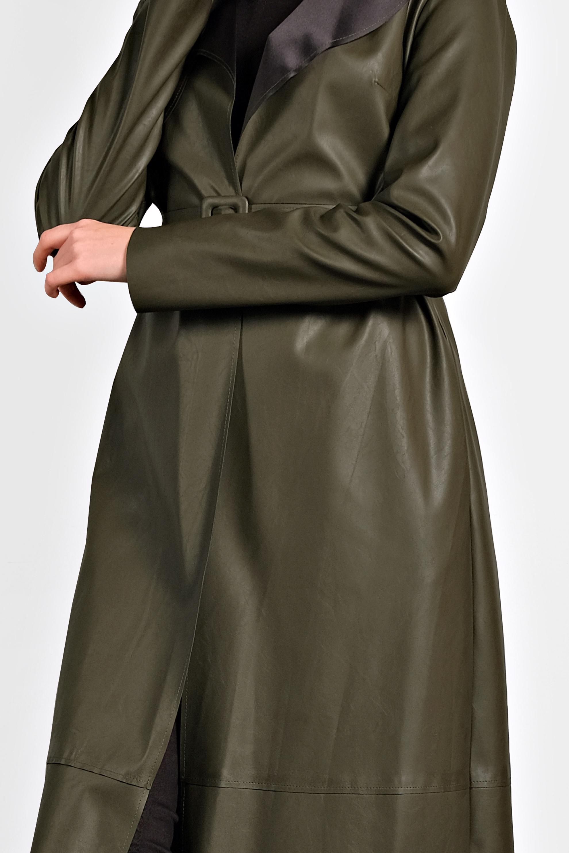 Hijab clothing KHAKI BELTED LEATHER JACKET 40395