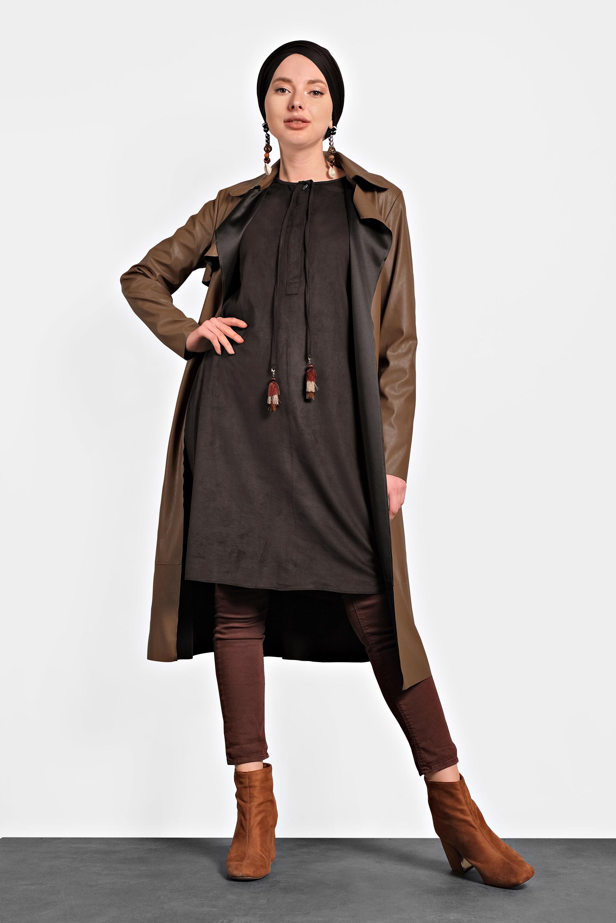 Hijab clothing TABA BELTED LEATHER JACKET 40395