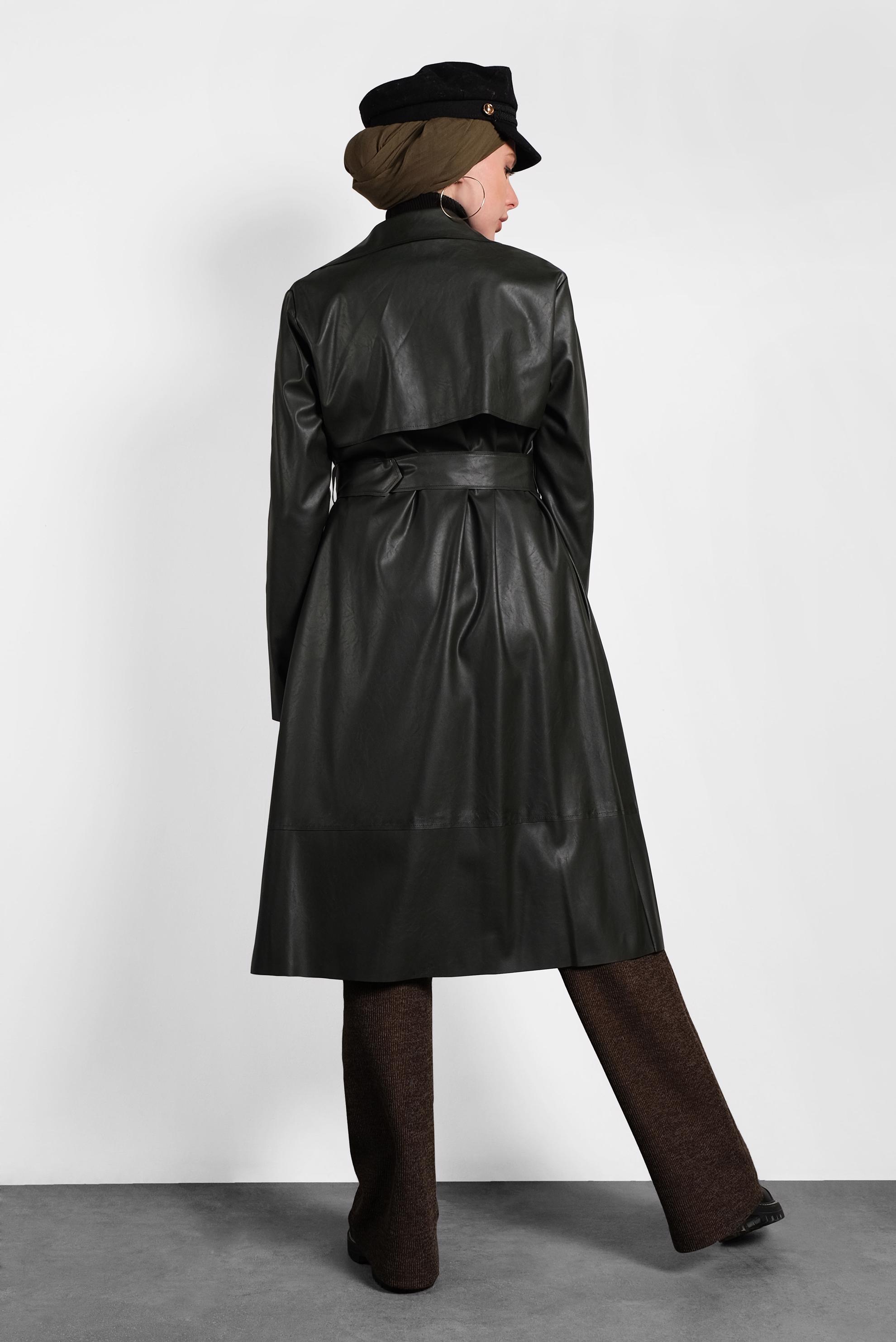 Hijab clothing KHAKI BELTED LEATHER JACKET 40395