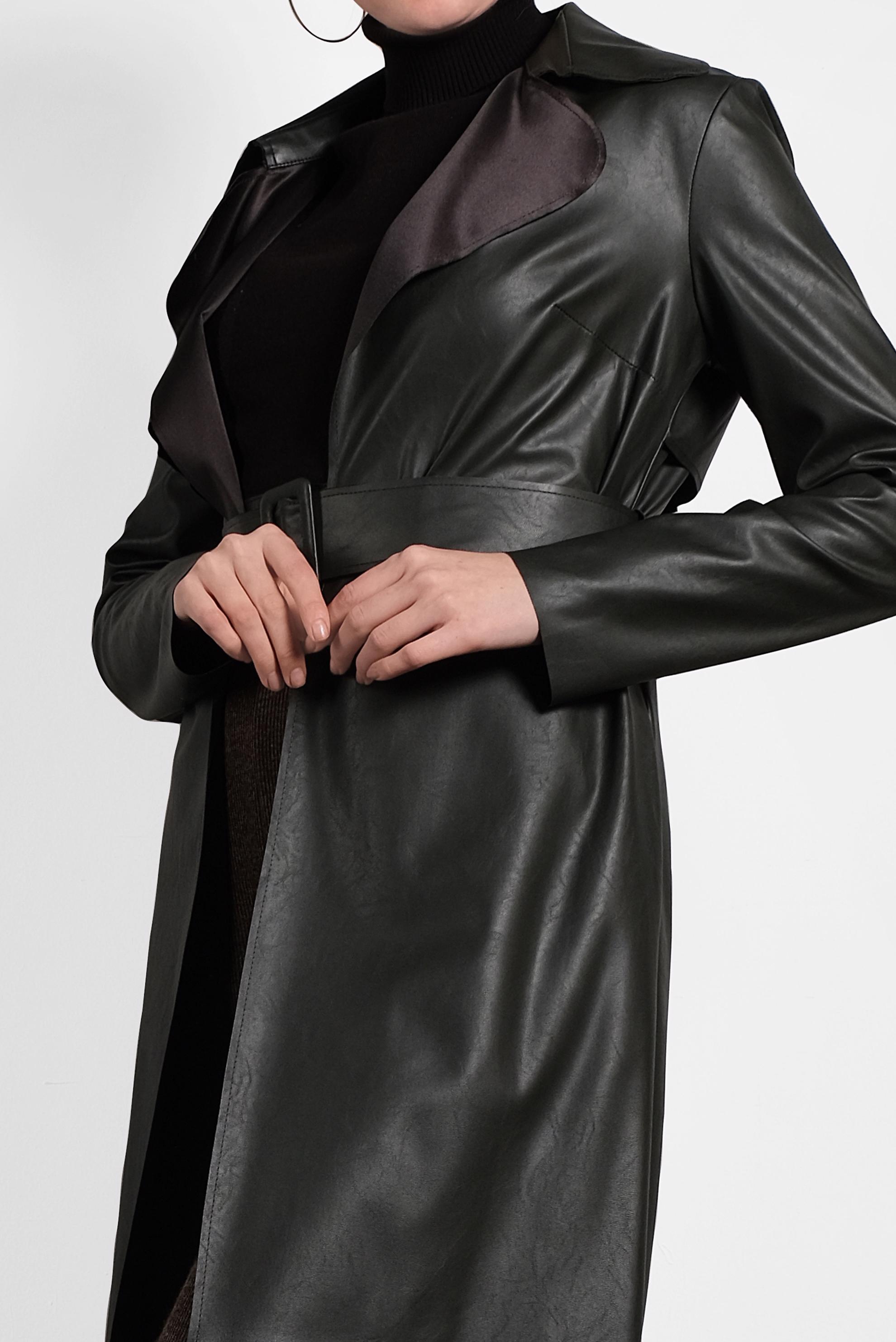 Hijab clothing KHAKI BELTED LEATHER JACKET 40395