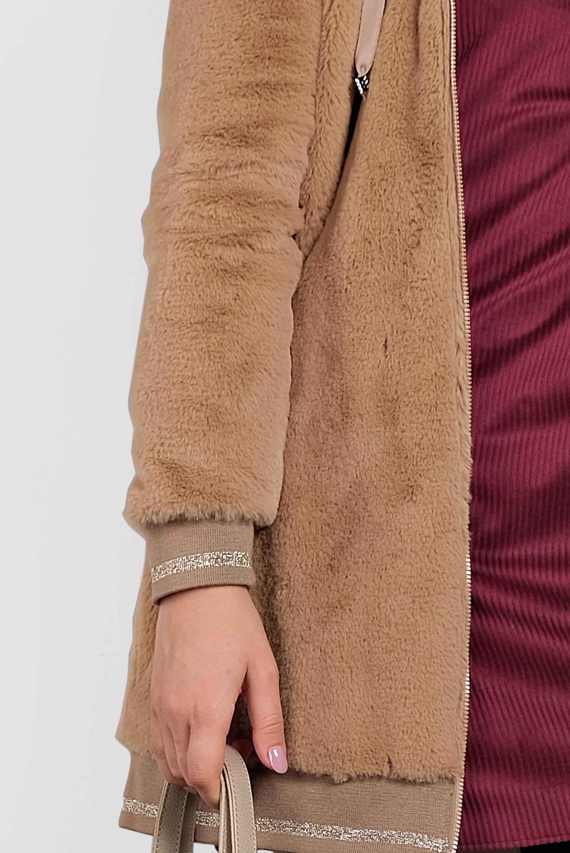 Tesettür giyim KAHVE KAPÜŞONLU PELUŞ CEKET 40410 