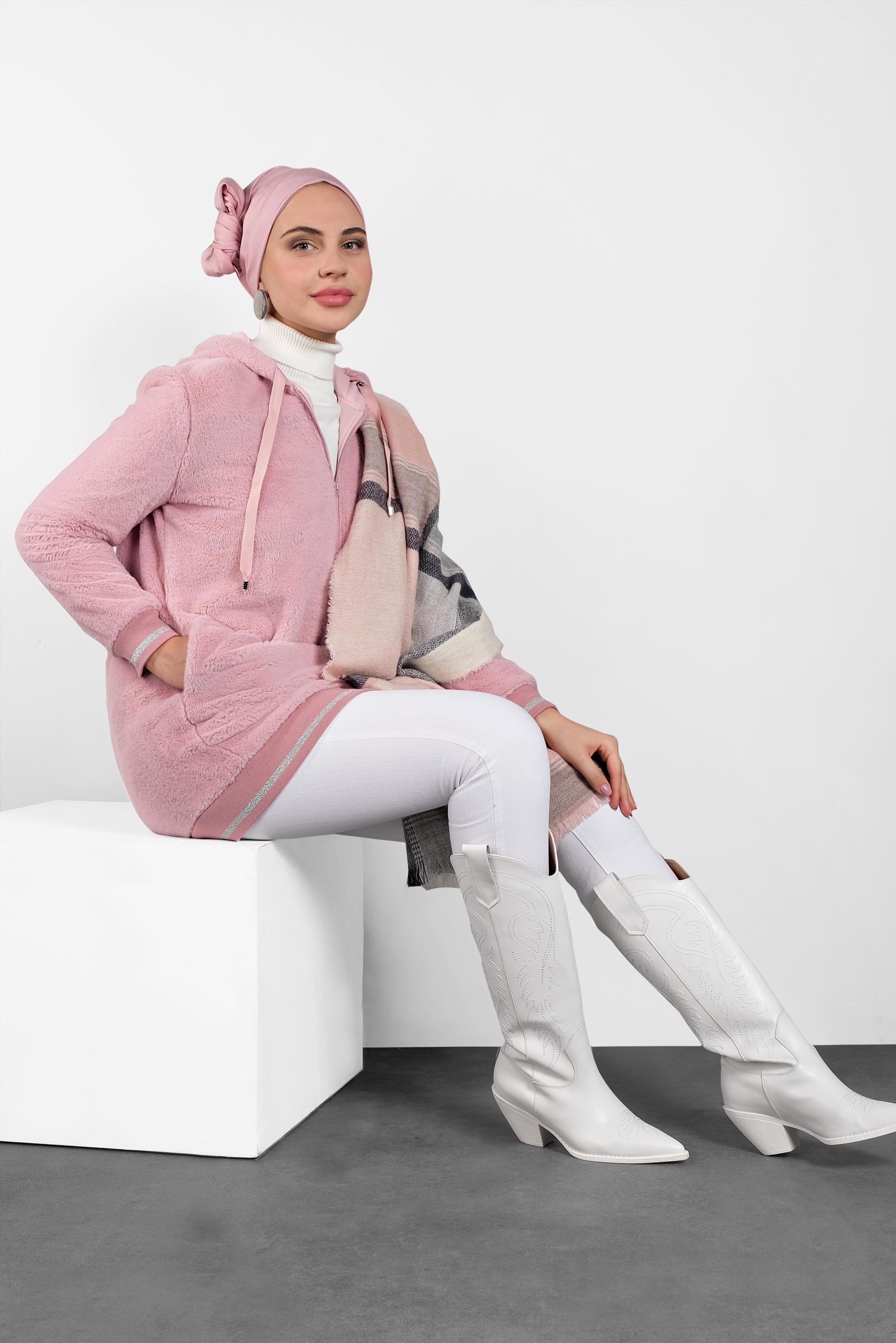 Hijab clothing POWDER HOODED PLUSH JACKET 40410 