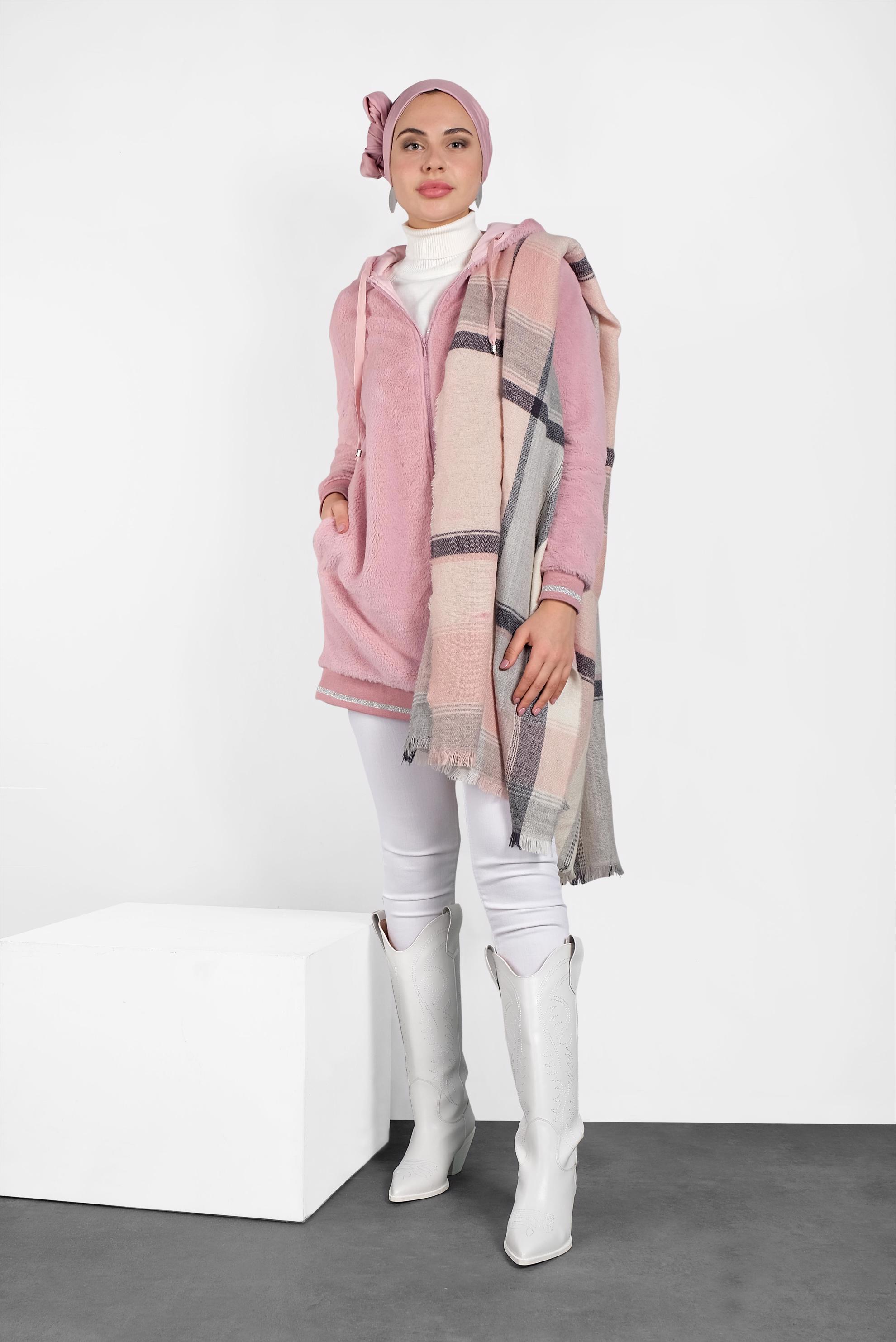 Hijab clothing POWDER HOODED PLUSH JACKET 40410 