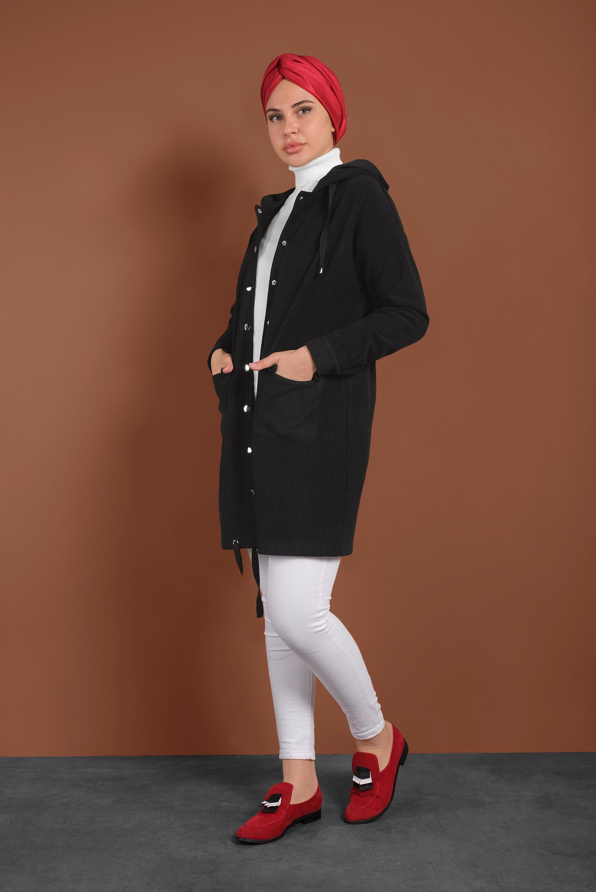 Tesettür giyim SİYAH ÇITÇITLI KADİFE CEKET 40411 