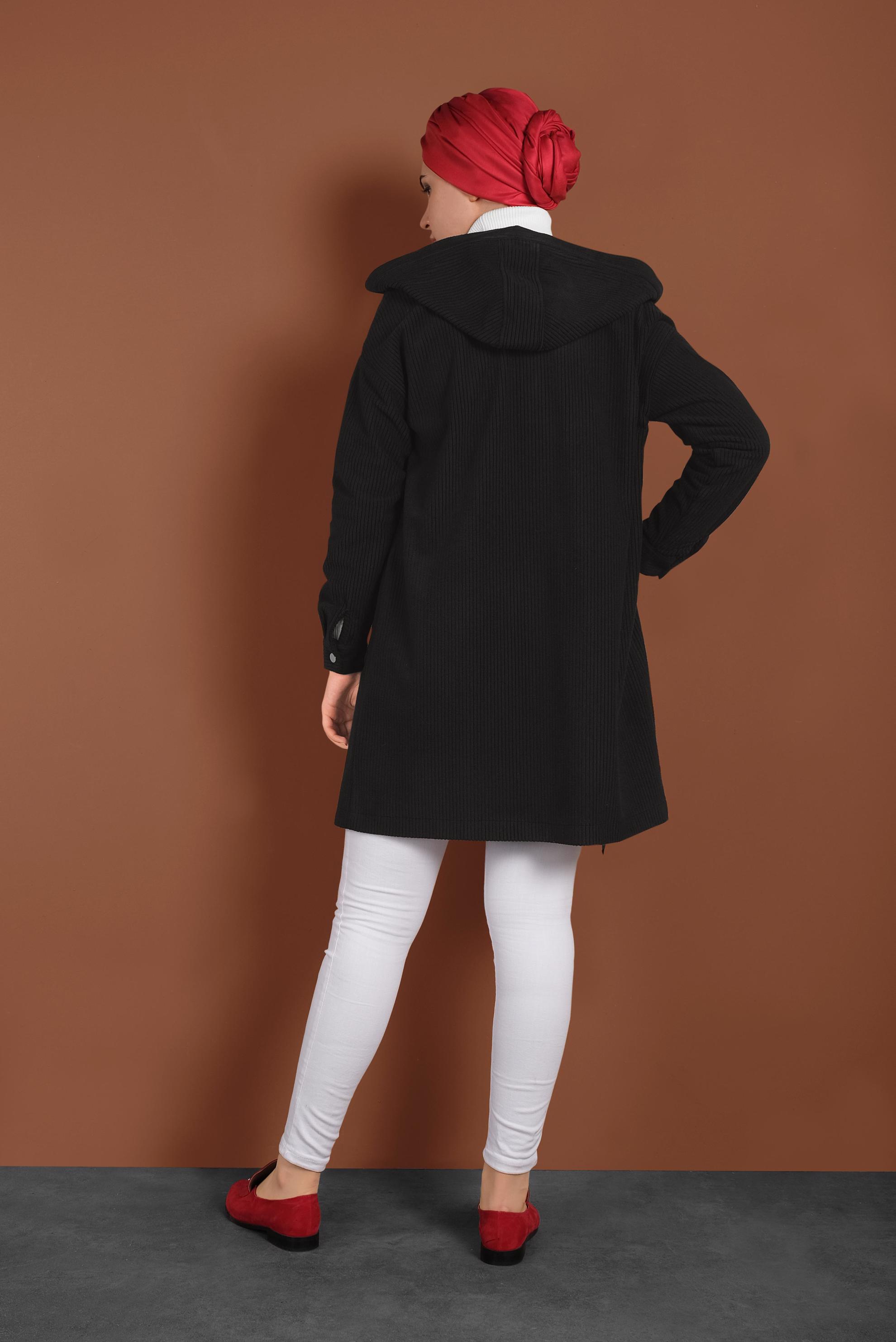 Tesettür giyim SİYAH ÇITÇITLI KADİFE CEKET 40411 