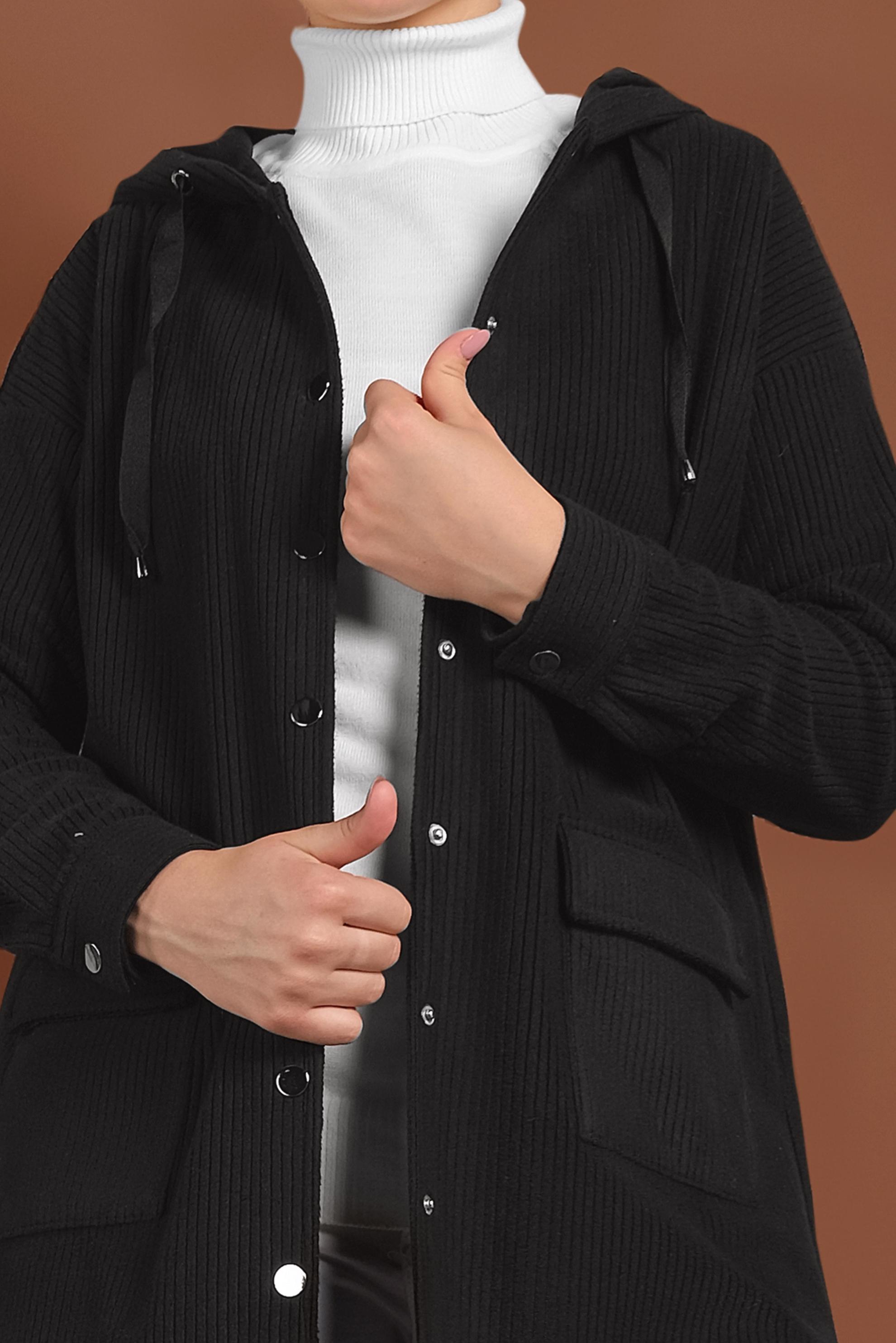 Tesettür giyim SİYAH ÇITÇITLI KADİFE CEKET 40411 