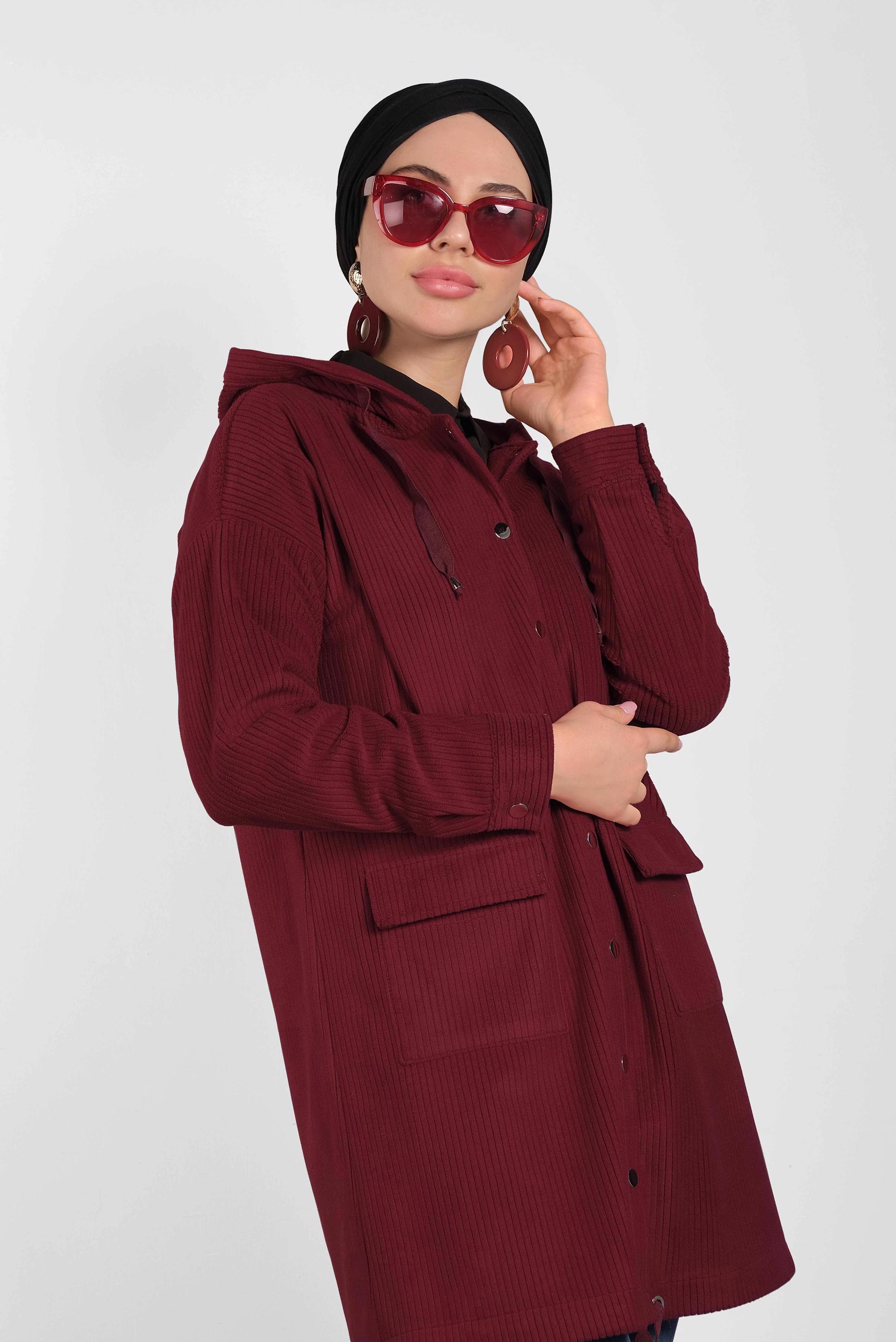 Tesettür giyim BORDO ÇITÇITLI KADİFE CEKET 40411 