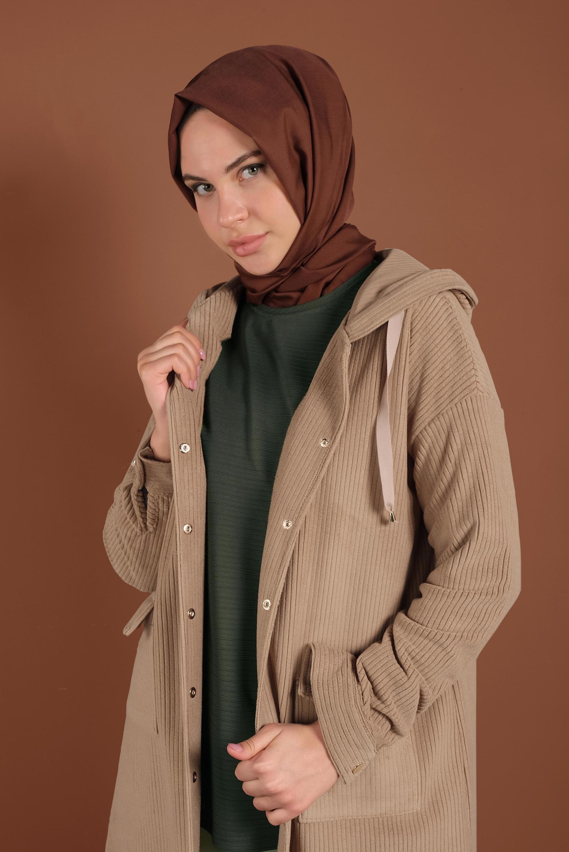 Tesettür giyim KAHVE ÇITÇITLI KADİFE CEKET 40411 