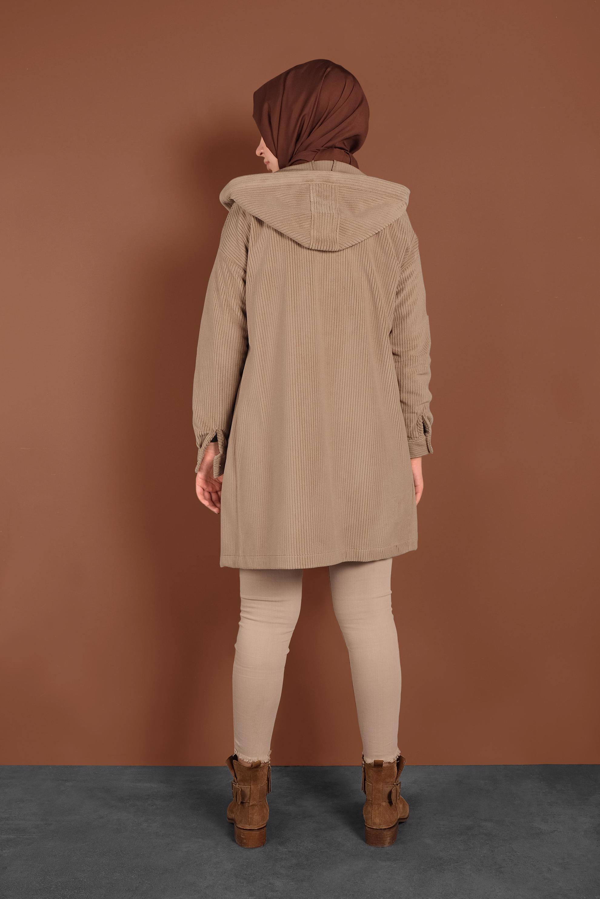 Tesettür giyim KAHVE ÇITÇITLI KADİFE CEKET 40411 