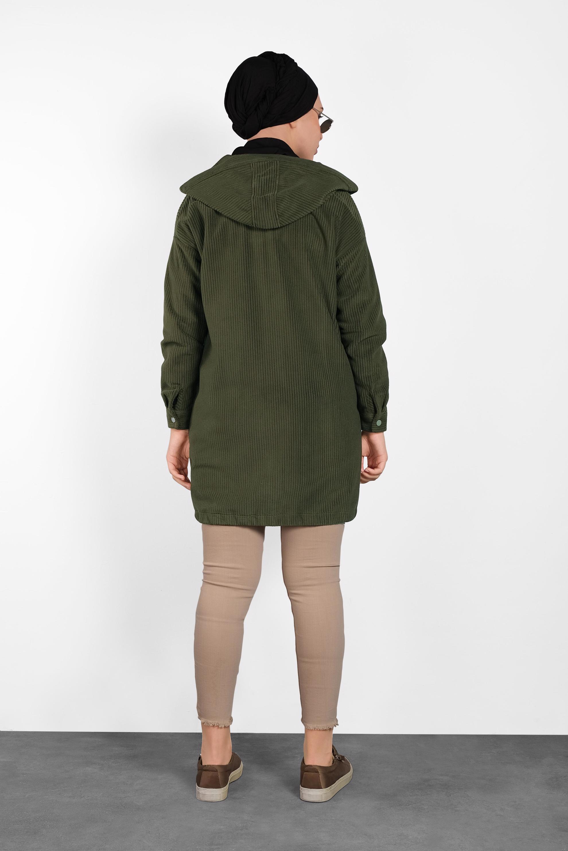 Tesettür giyim HAKİ ÇITÇITLI KADİFE CEKET 40411 